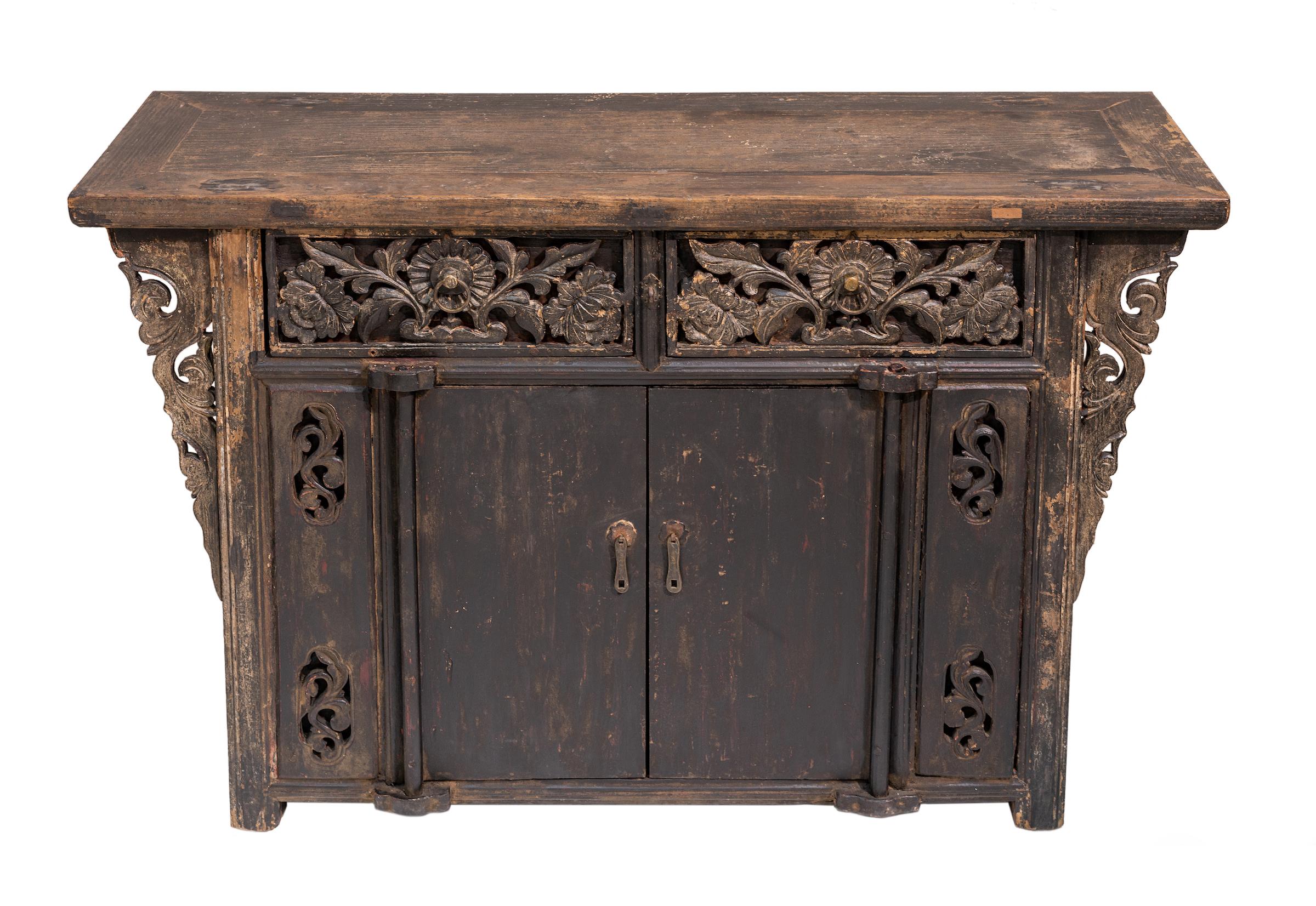 Chinese Mid-19th Century Carved Cabinet from Shanxi, China
