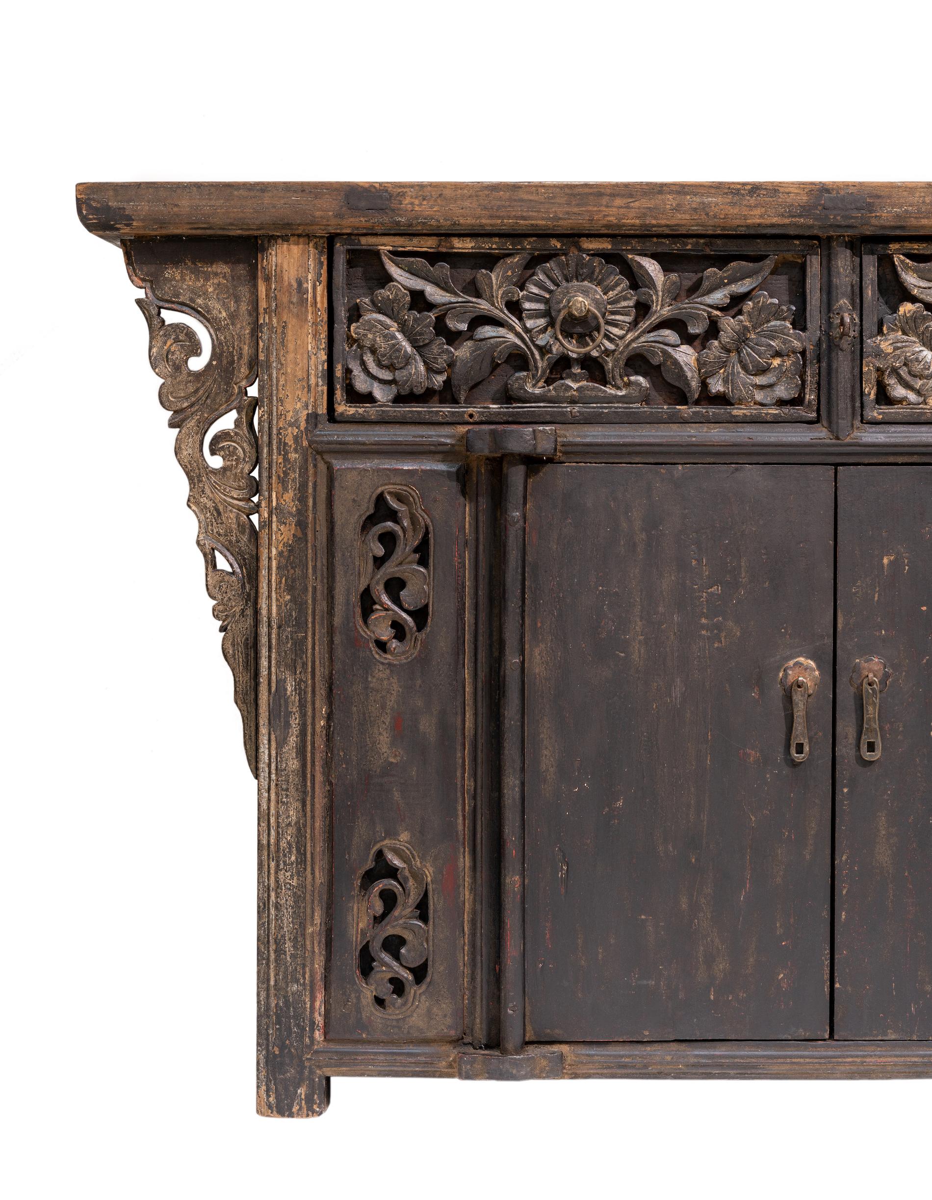 Woodwork Mid-19th Century Carved Cabinet from Shanxi, China