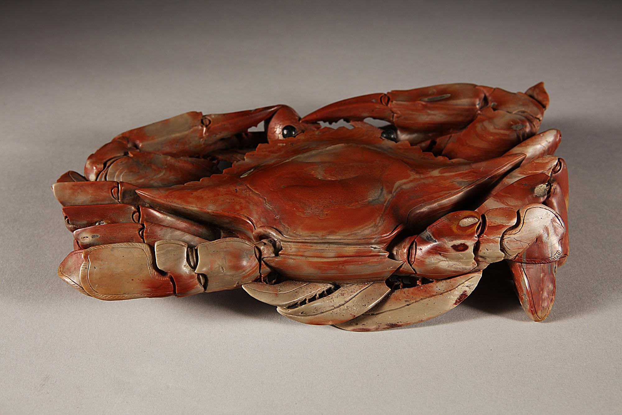 Carved Mid-19th Century Chinese Red Soapstone Model of a Crab