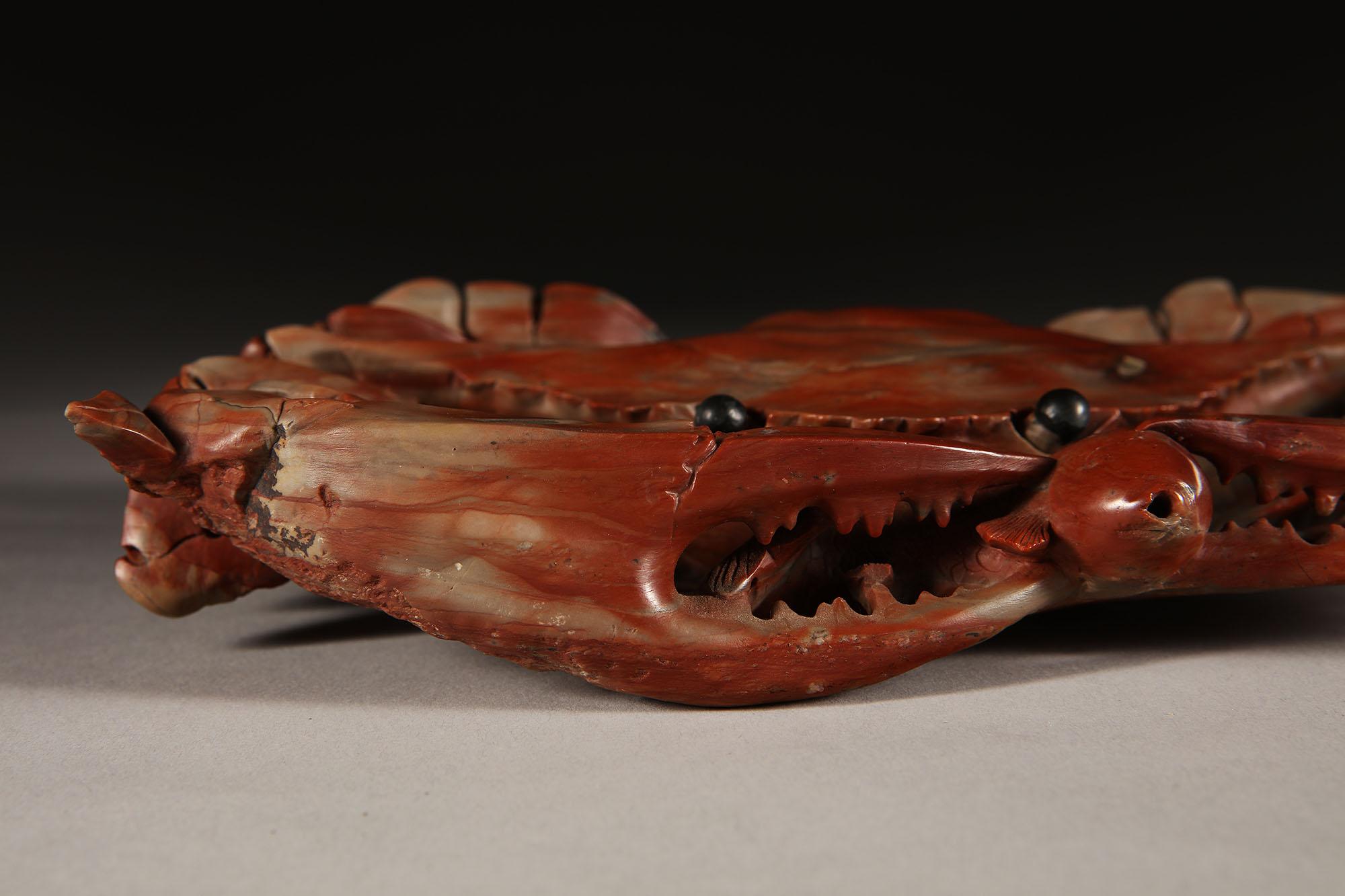 Mid-19th Century Chinese Red Soapstone Model of a Crab In Good Condition In London, GB