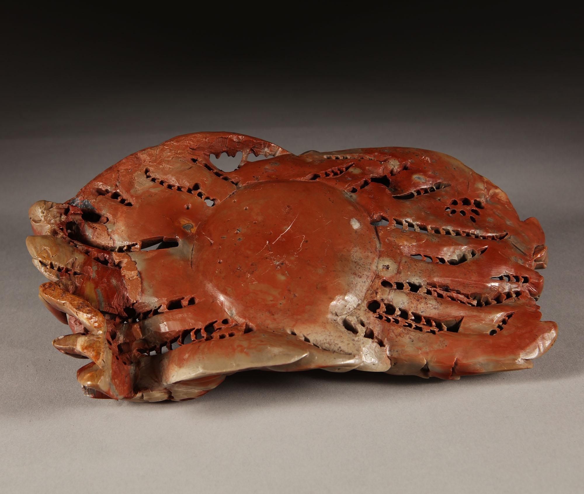Mid-19th Century Chinese Red Soapstone Model of a Crab 1