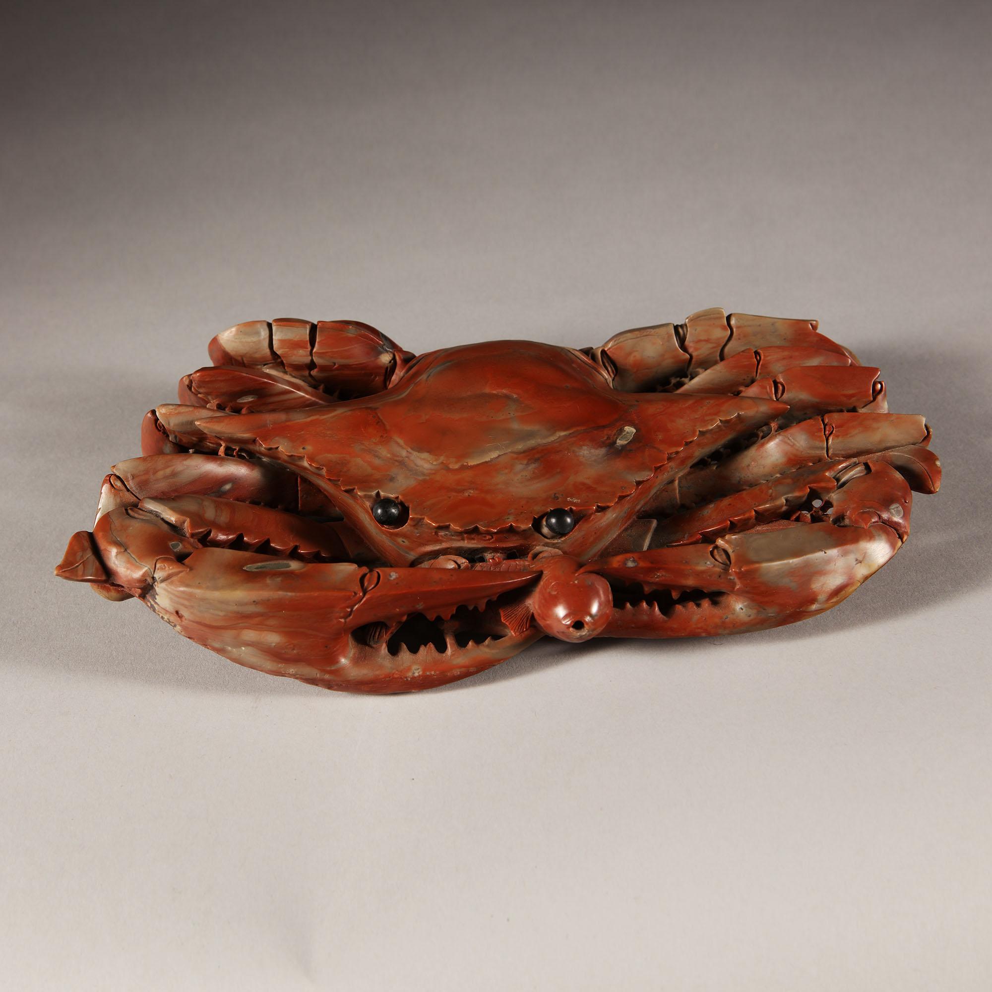 Mid-19th Century Chinese Red Soapstone Model of a Crab 2