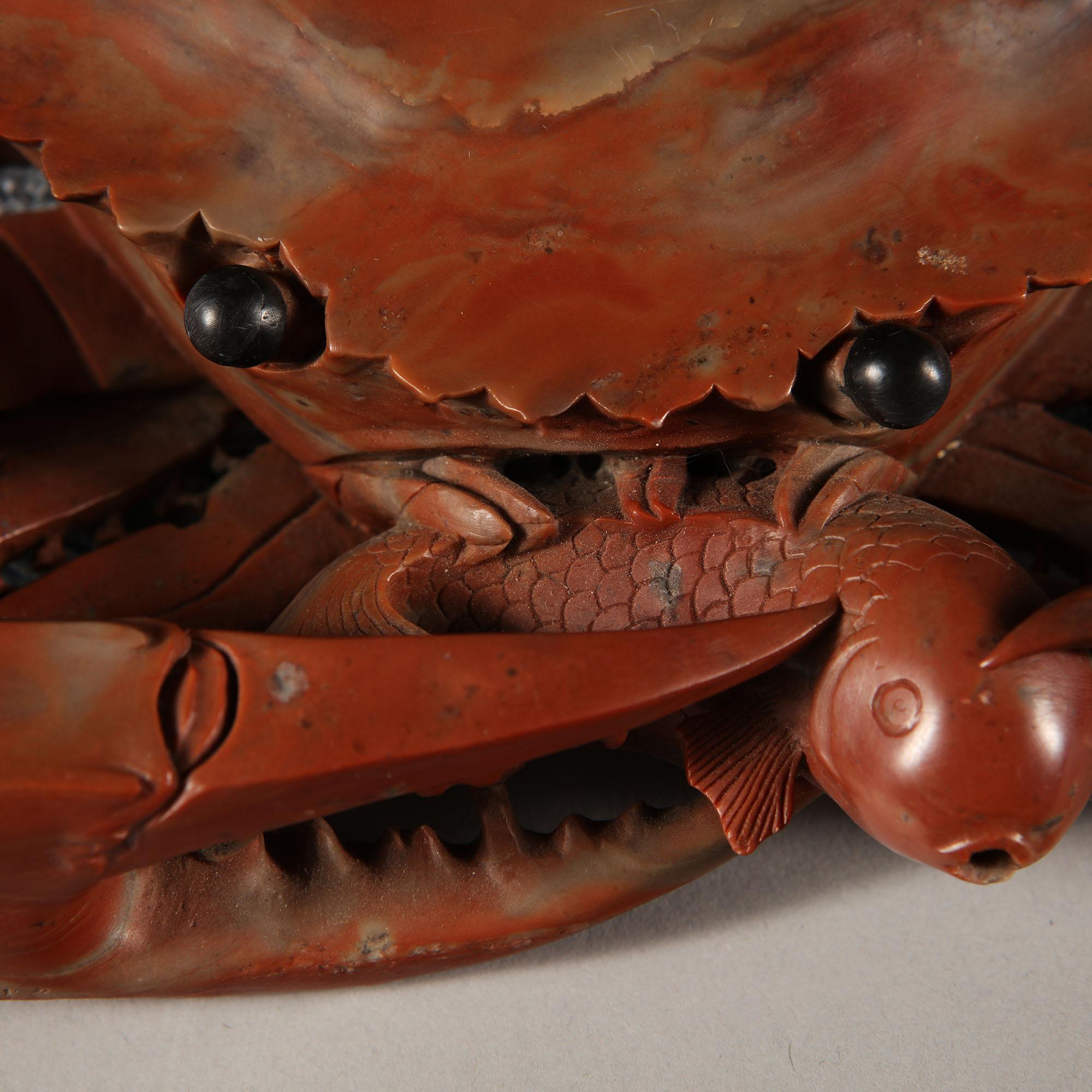 Mid-19th Century Chinese Red Soapstone Model of a Crab 3