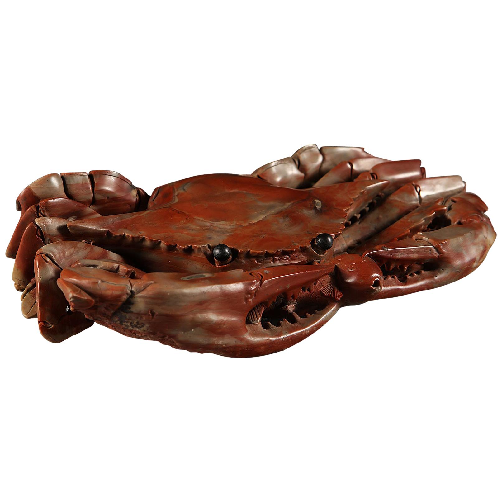 Mid-19th Century Chinese Red Soapstone Model of a Crab