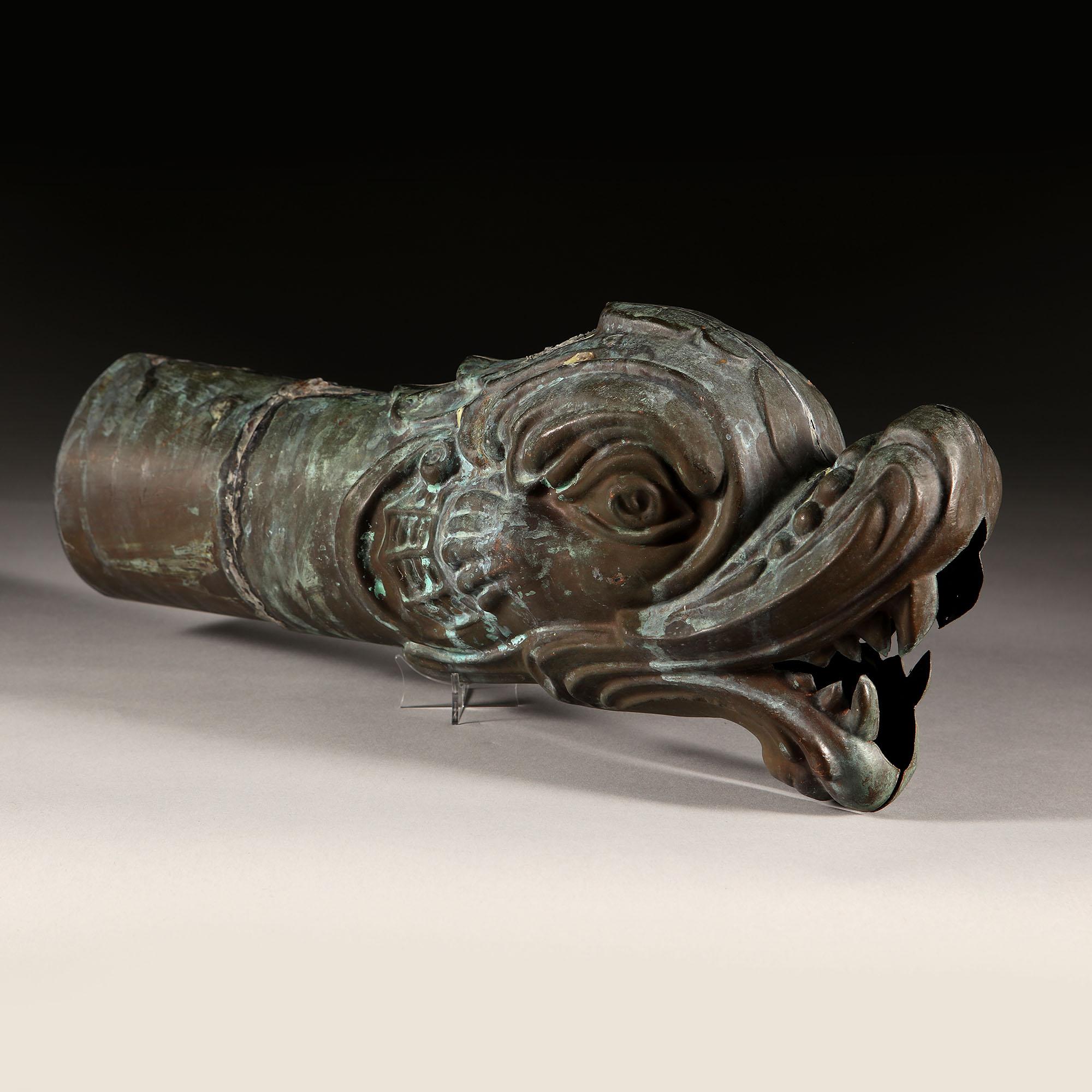 French Mid-19th Century Copper Dolphin Drainpipe Section