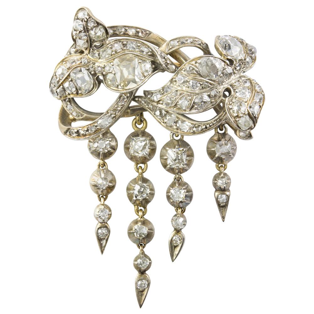 Old Mine Cut Mid-19th Century Diamond Brooch For Sale