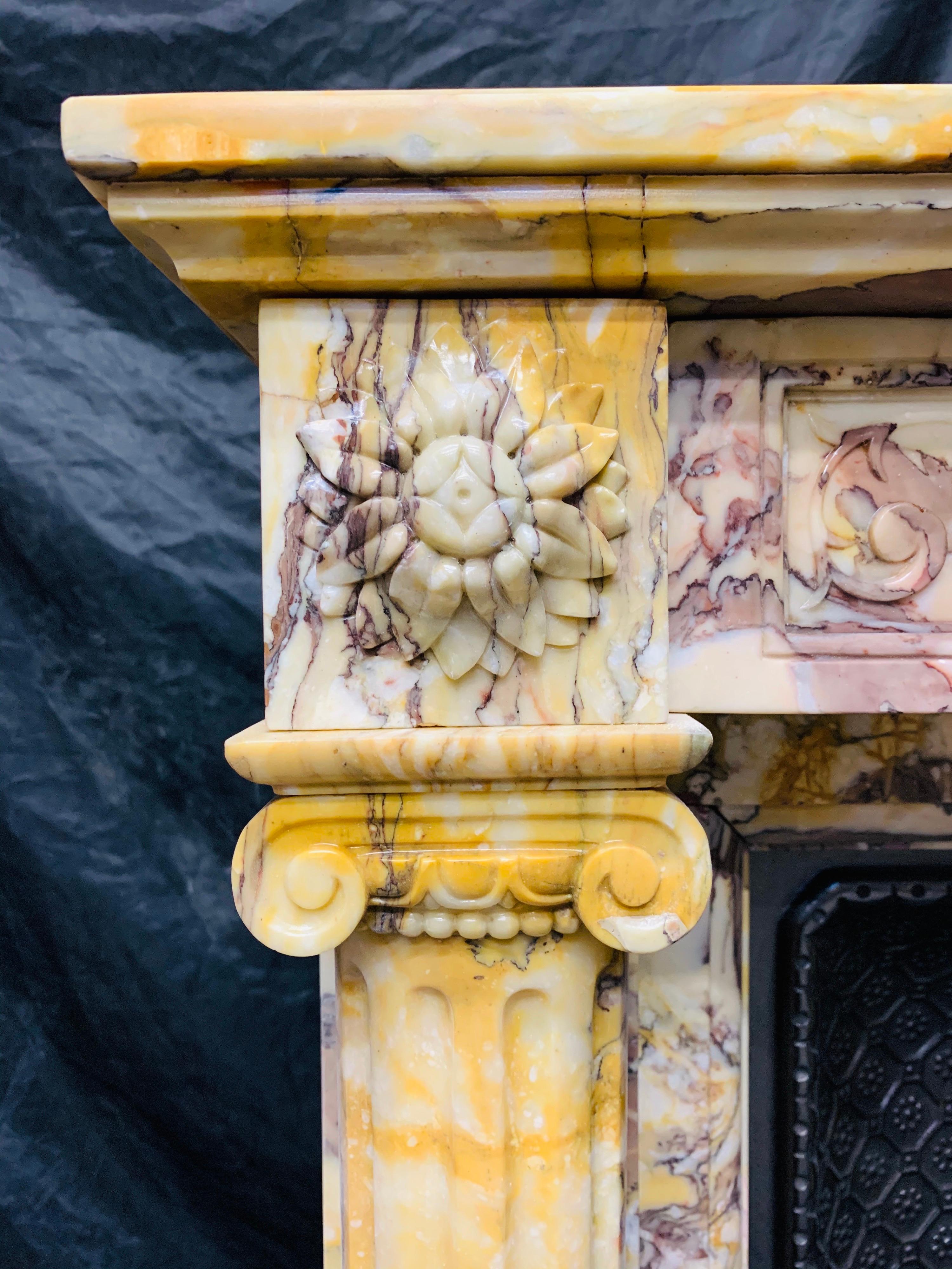 Mid-19th Century French Neoclassical Giallo di Siena Marble Fireplace Surround For Sale 11