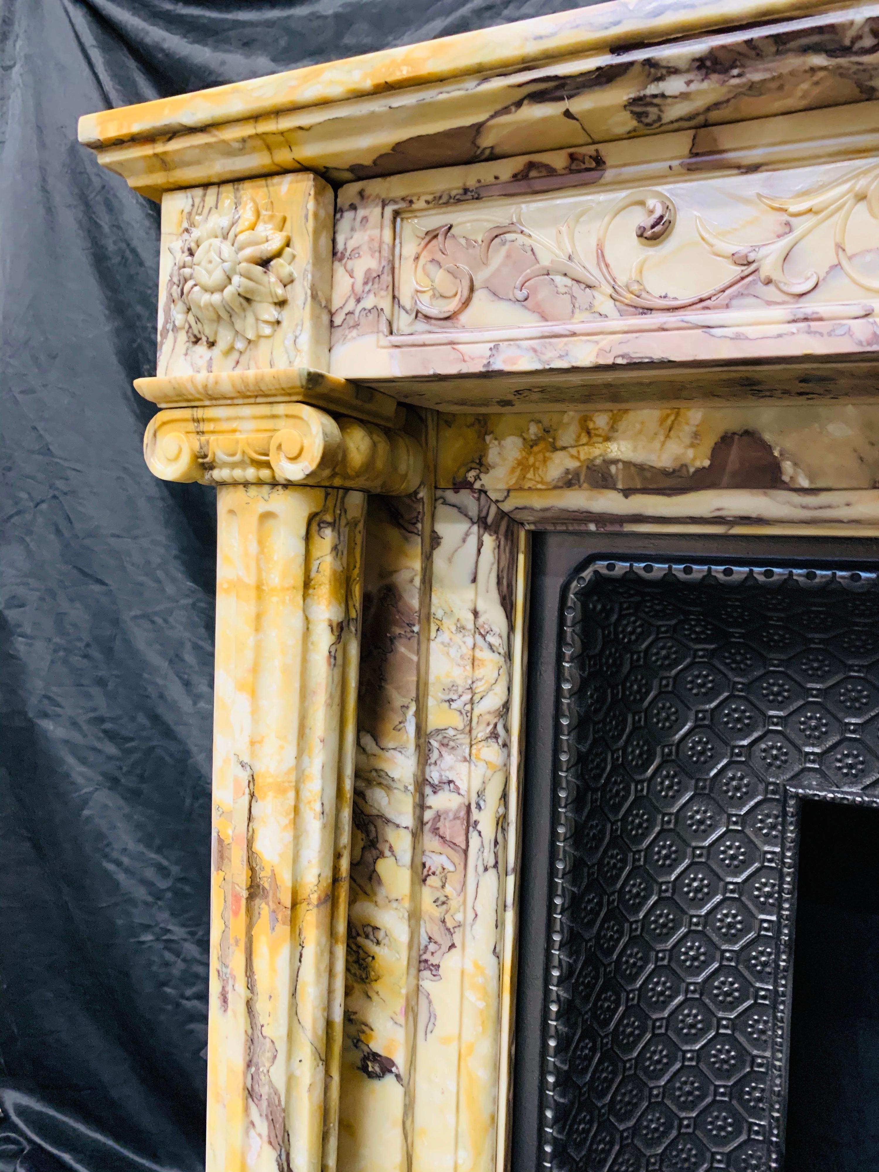 Polished Mid-19th Century French Neoclassical Giallo di Siena Marble Fireplace Surround For Sale