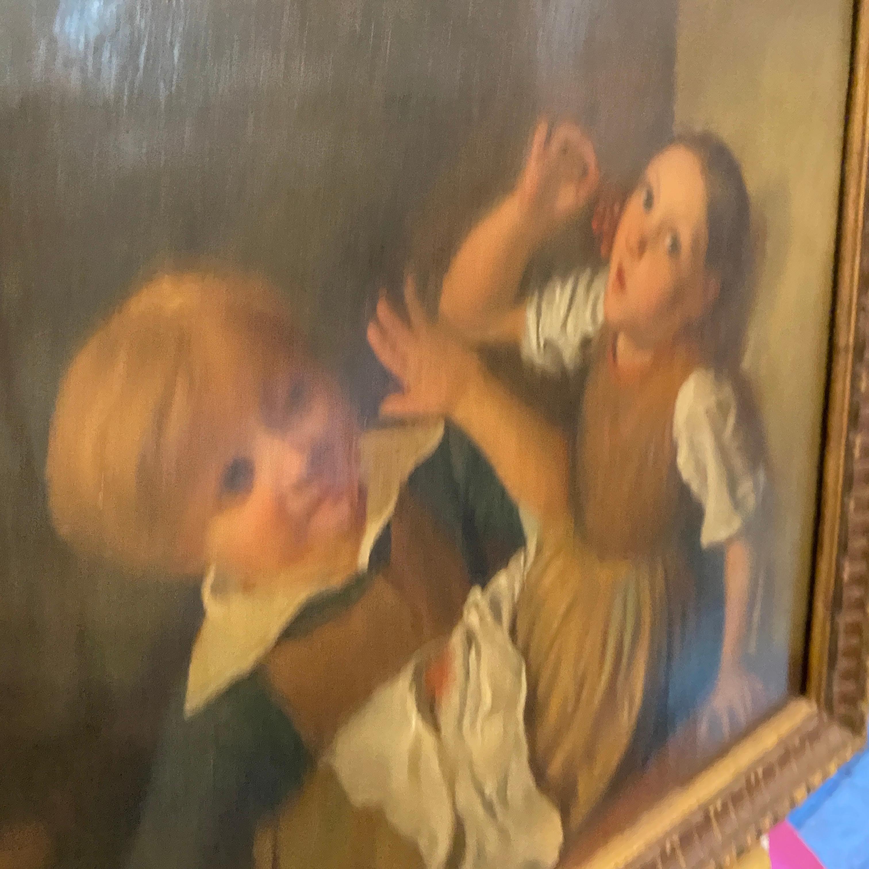 Mid-19th Century Giltwood Framed Painting Depicting Two Childs Eating Grape 1