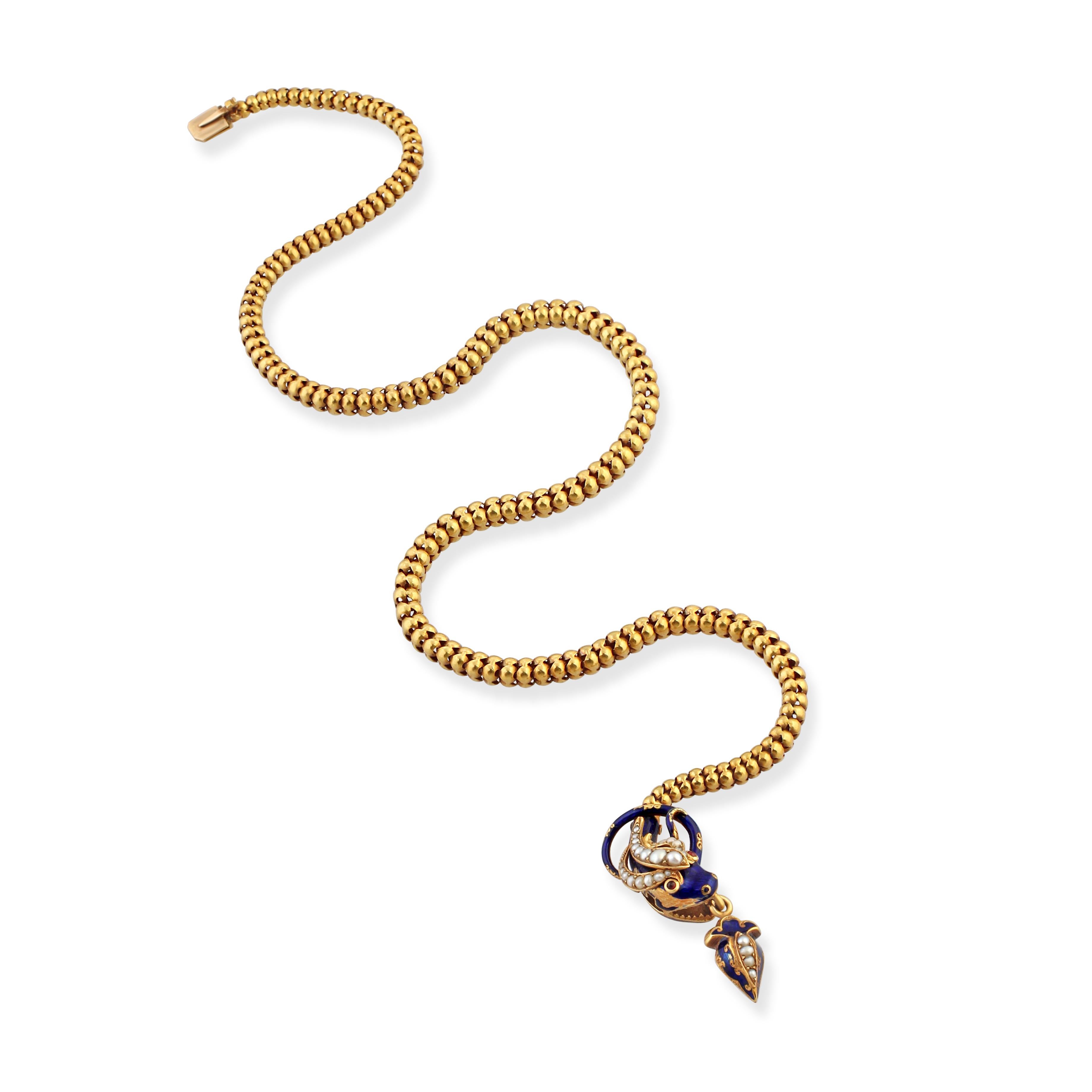 Collier serpent en or et émail du milieu du 19e siècle Bon état - En vente à London, GB