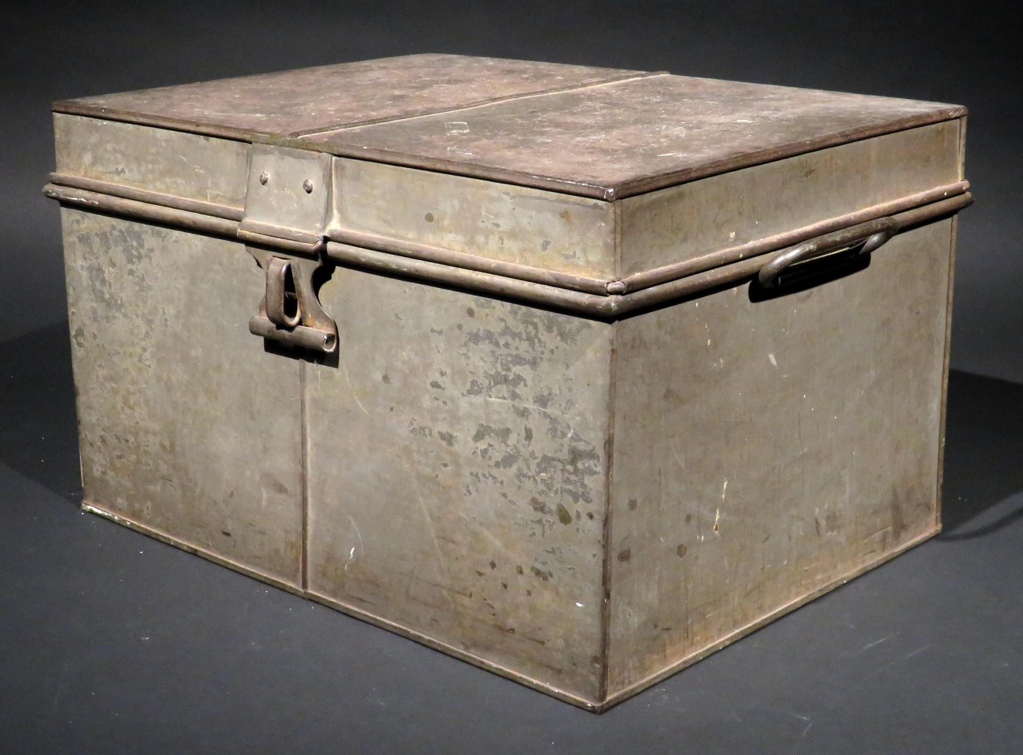 vintage metal box with hinged lid
