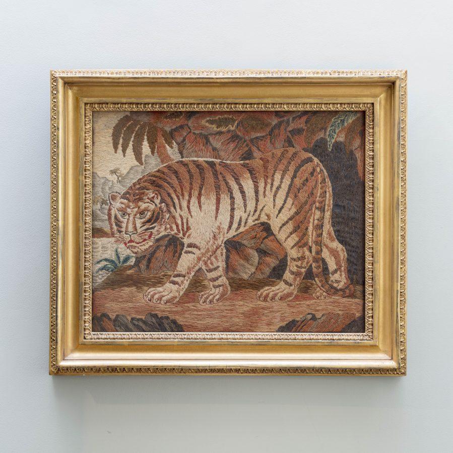 Cotton Mid-19th Century Needlework of a Tiger
