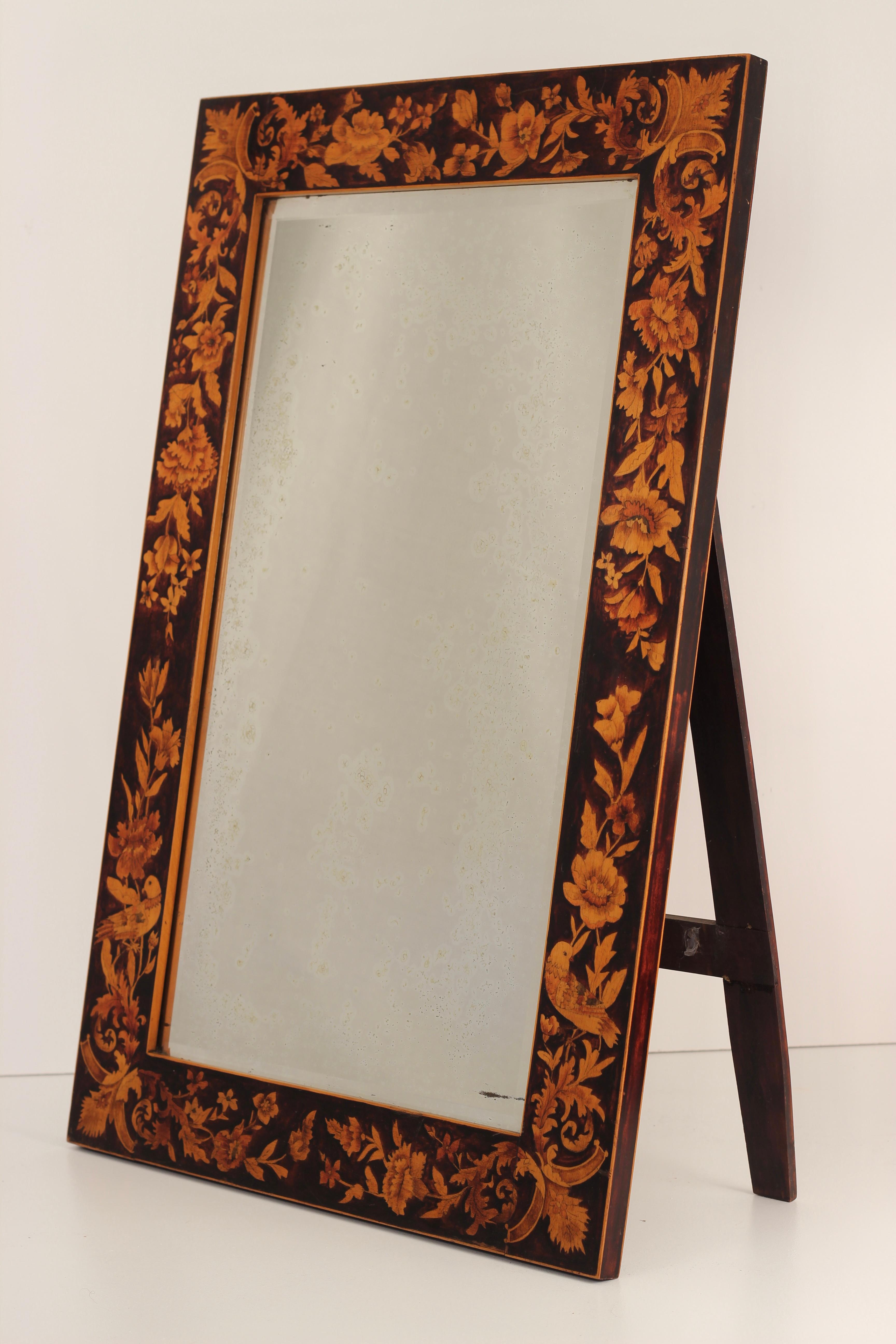 Mid 19th Century Pen Work Mirror Hand Decorated with Birds and Plants England 5