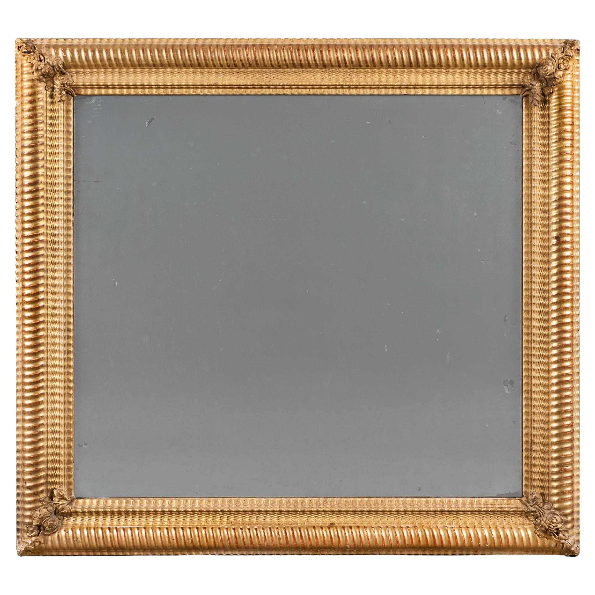A Mid 19th Century Rectangular Giltwood Ripple Mould Mirror For Sale
