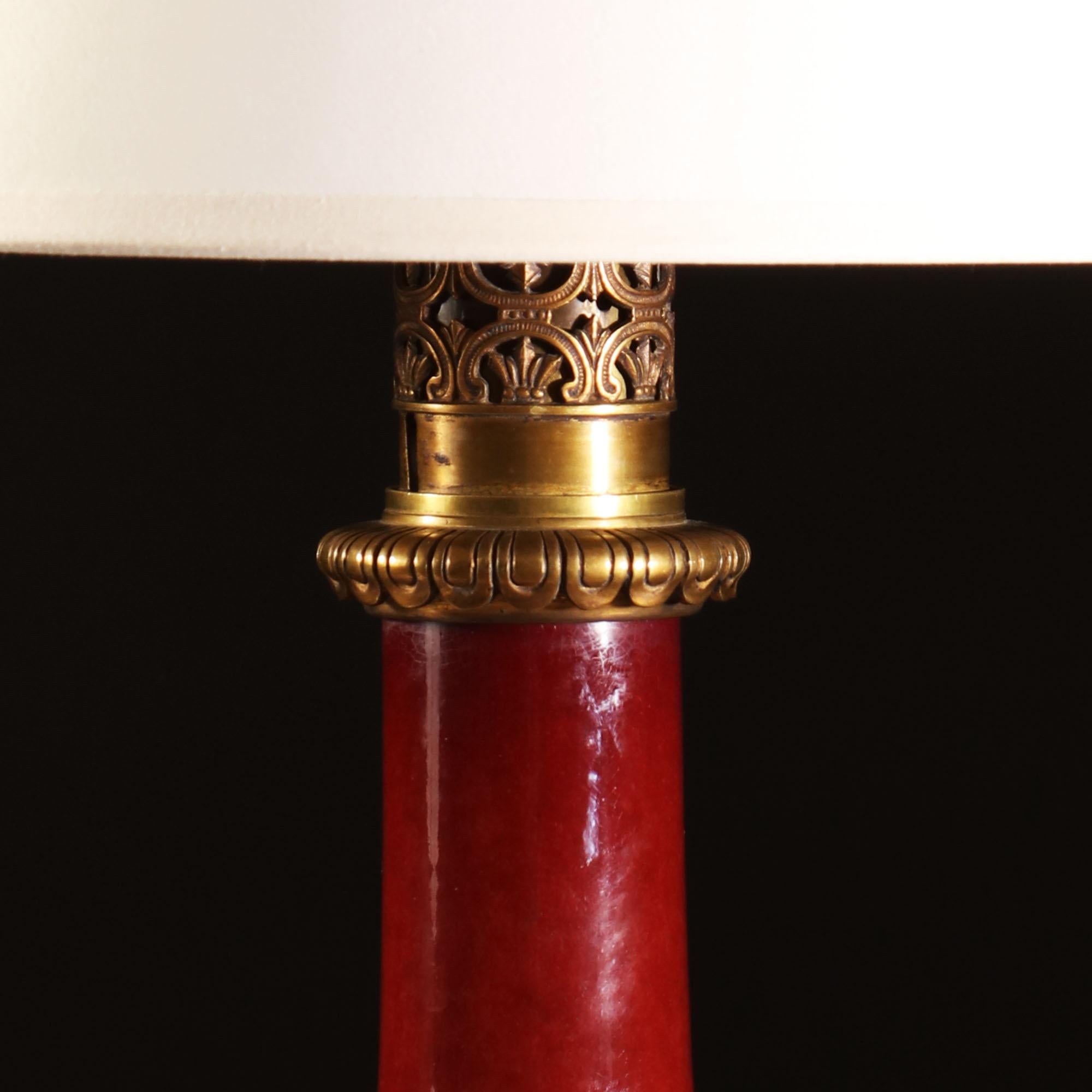 Chinese Mid-19th Century Red Sang De Boeuf Vase as a Table Lamp with Brass Mounts