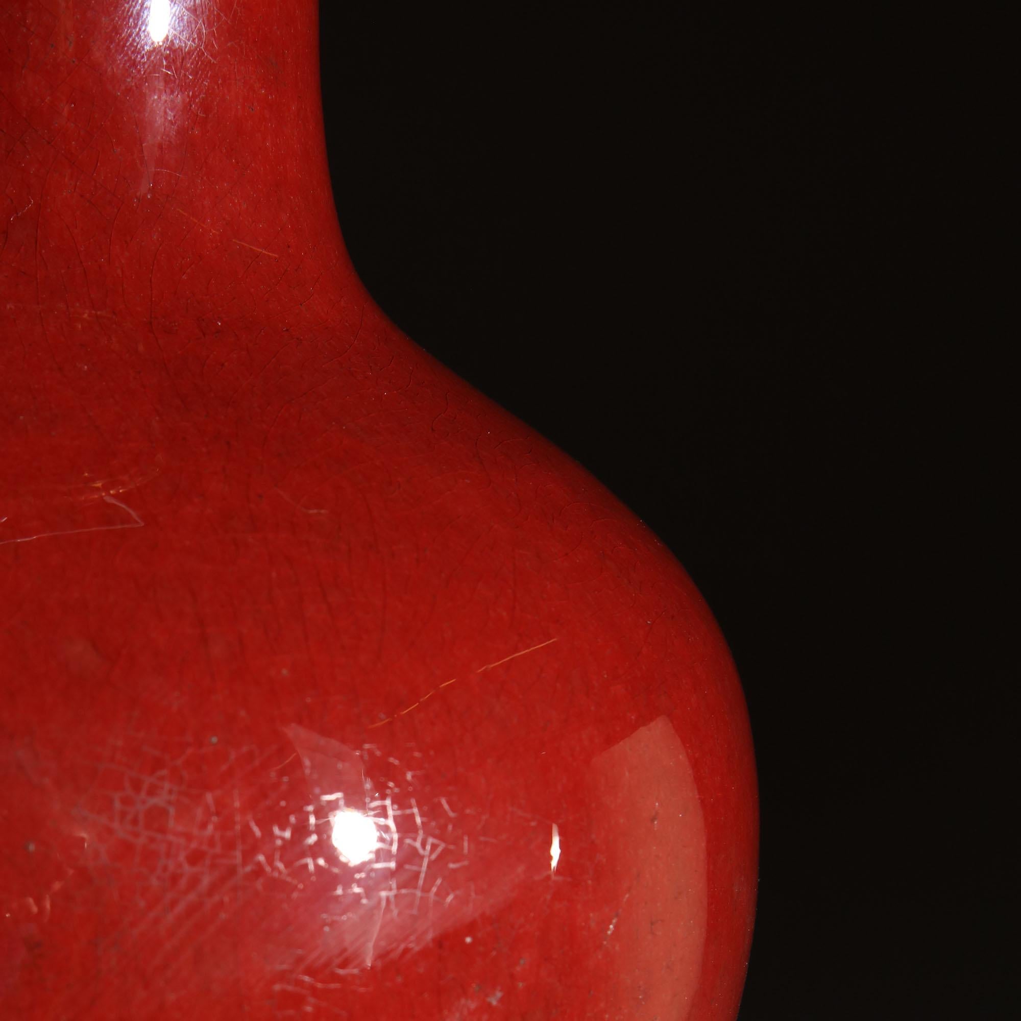 Glazed Mid-19th Century Red Sang De Boeuf Vase as a Table Lamp with Brass Mounts