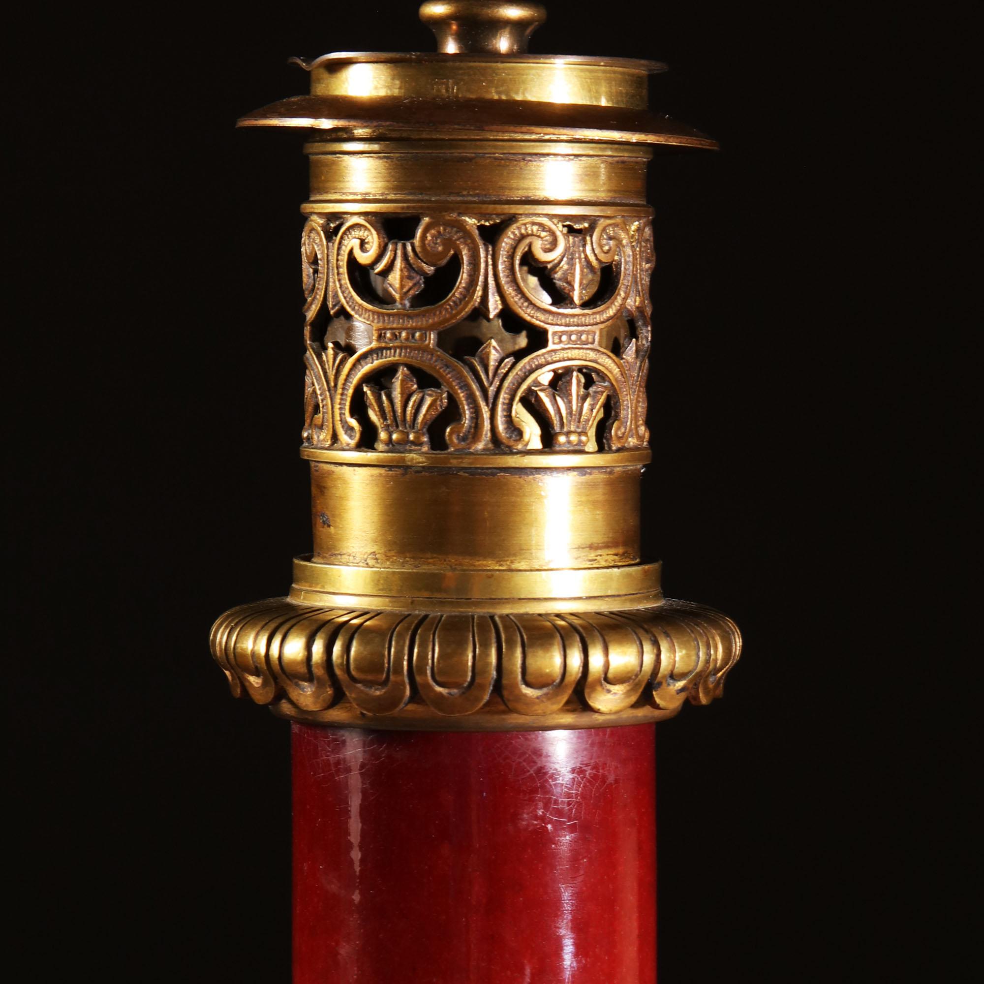 Mid-19th Century Red Sang De Boeuf Vase as a Table Lamp with Brass Mounts 1