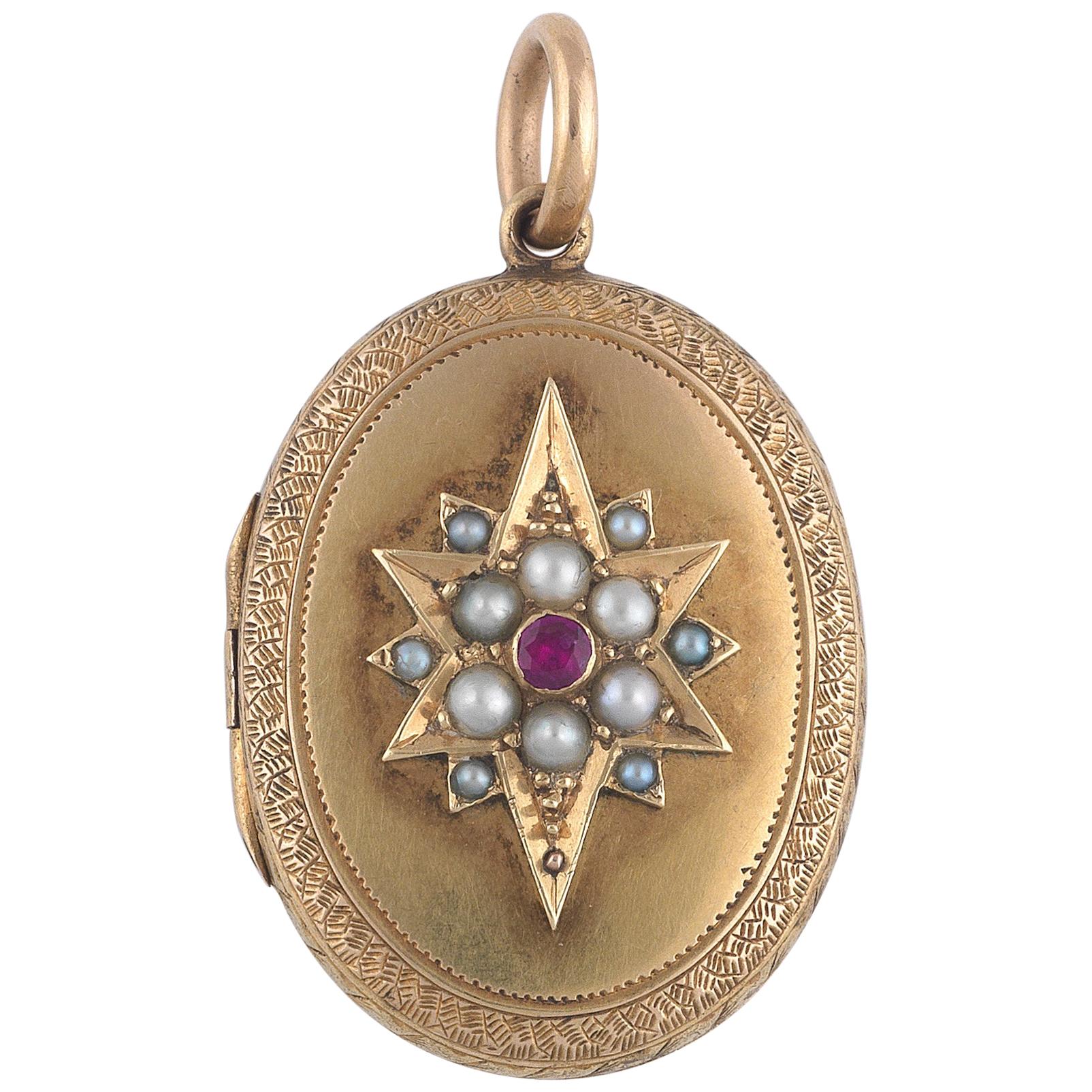 Mid-19th Century Ruby and Pearl Locket or Pendant