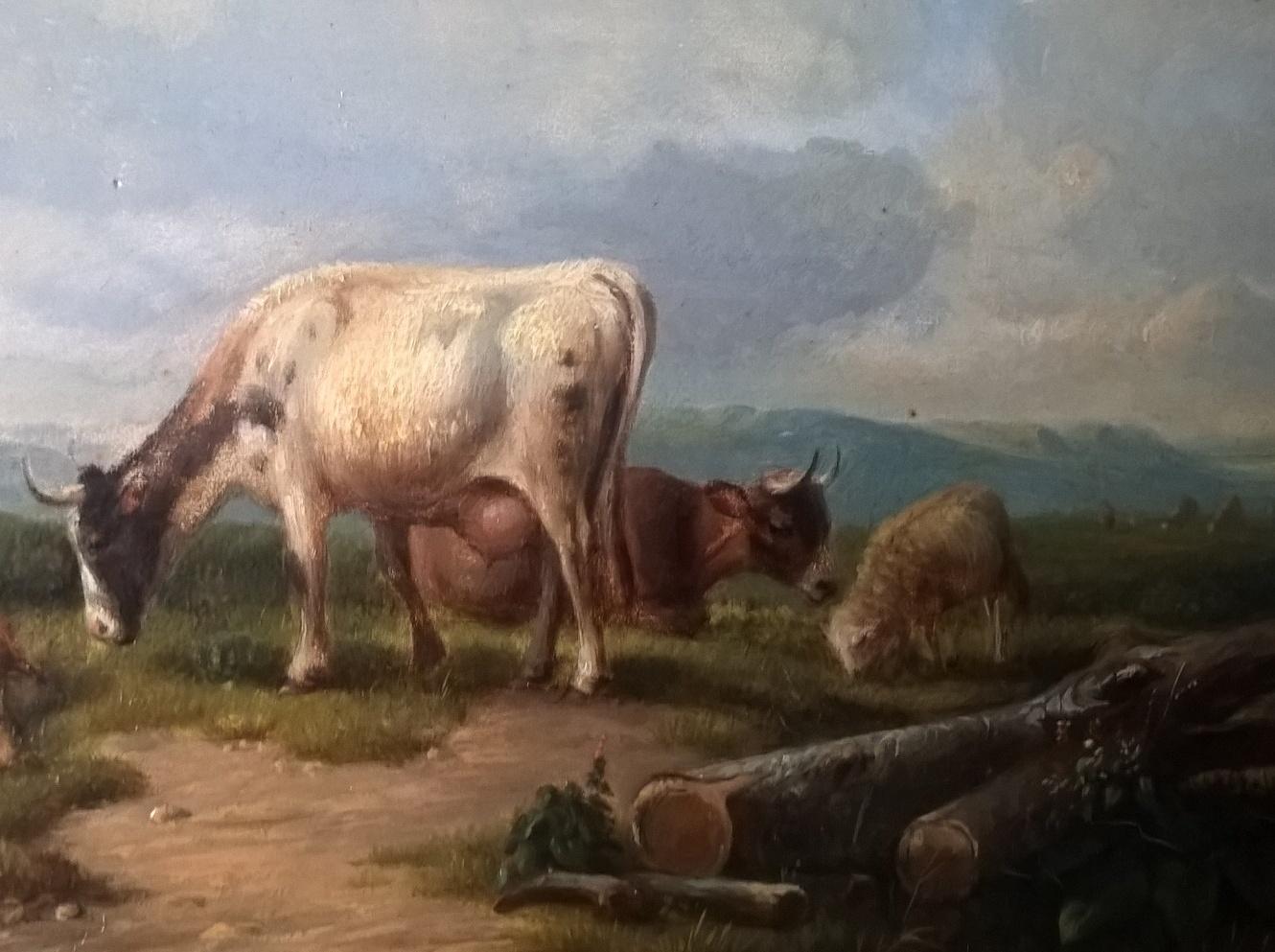 European Mid-19th Century Signed Oil on Panel Depicting a Rural Scene For Sale
