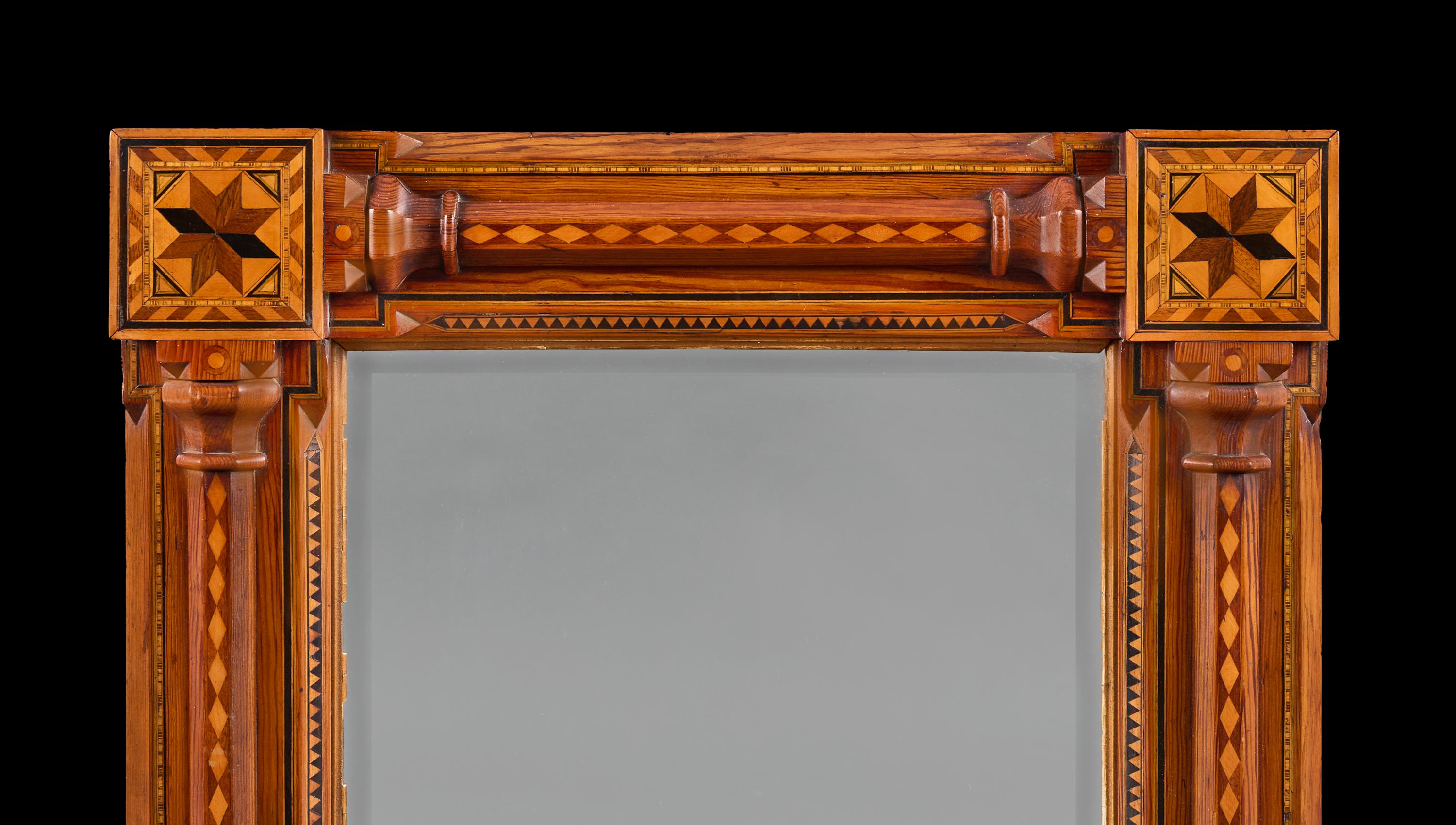 Legno Specchio della metà del XIX secolo in Tunbridge Ware con intarsio colorato. in vendita
