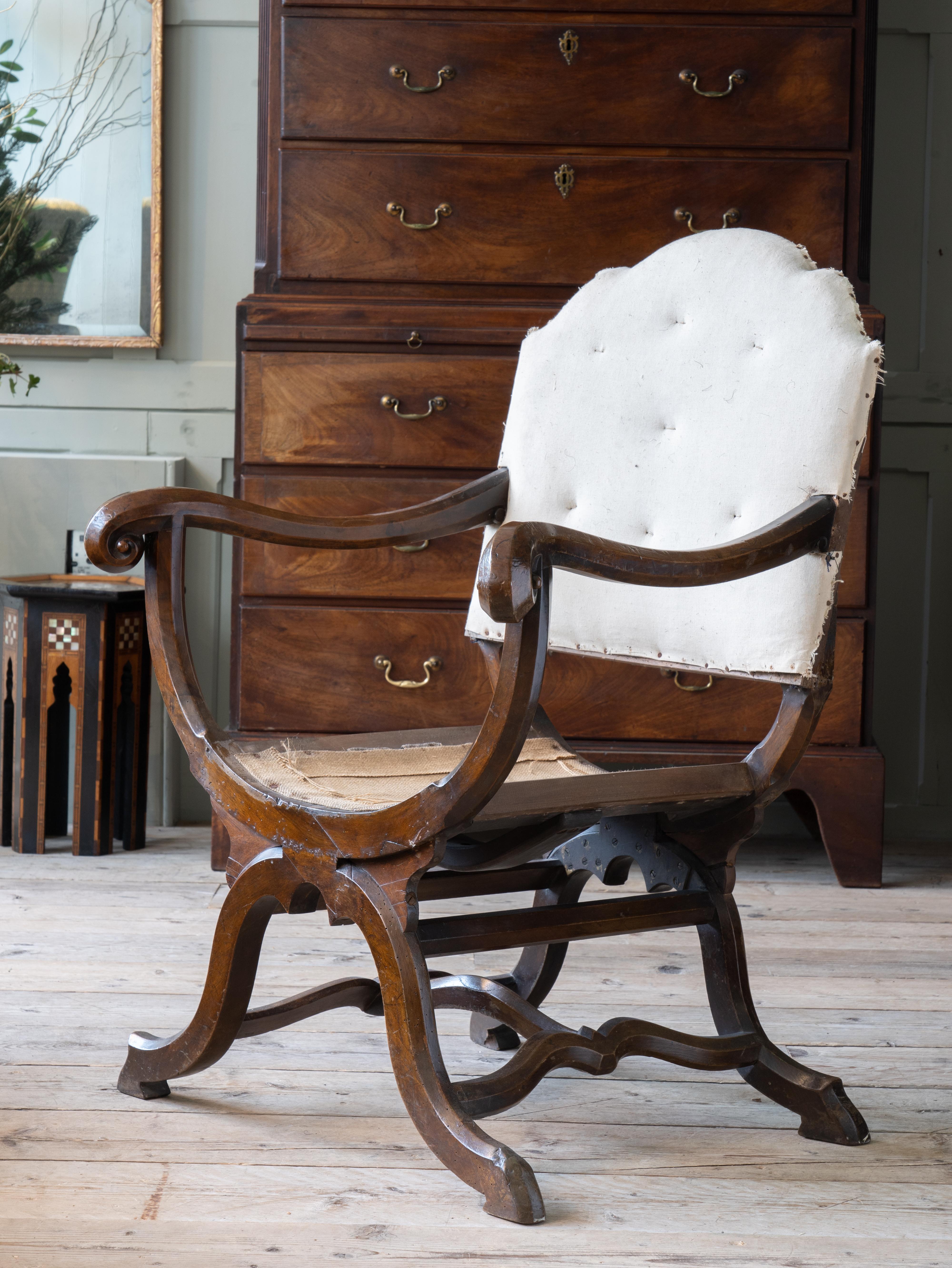 Oak Mid 19th Century X Frame Armchair