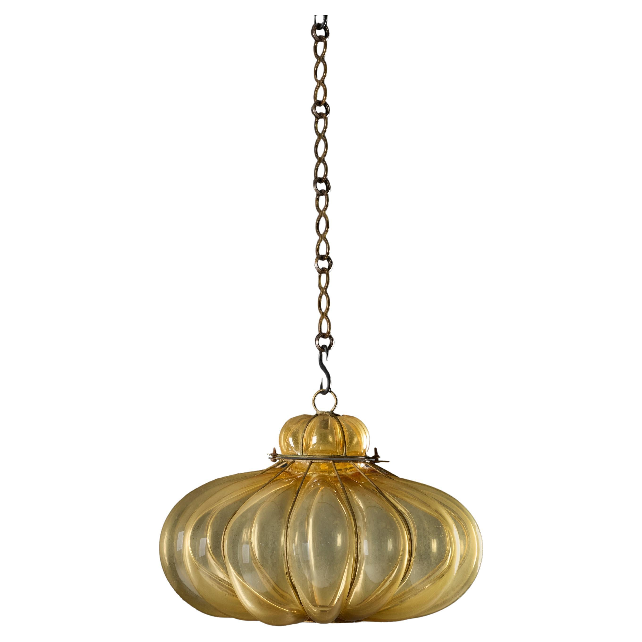 Bernsteinfarbene Murano-Glas-Kürbislaterne aus der Mitte des 20. im Angebot