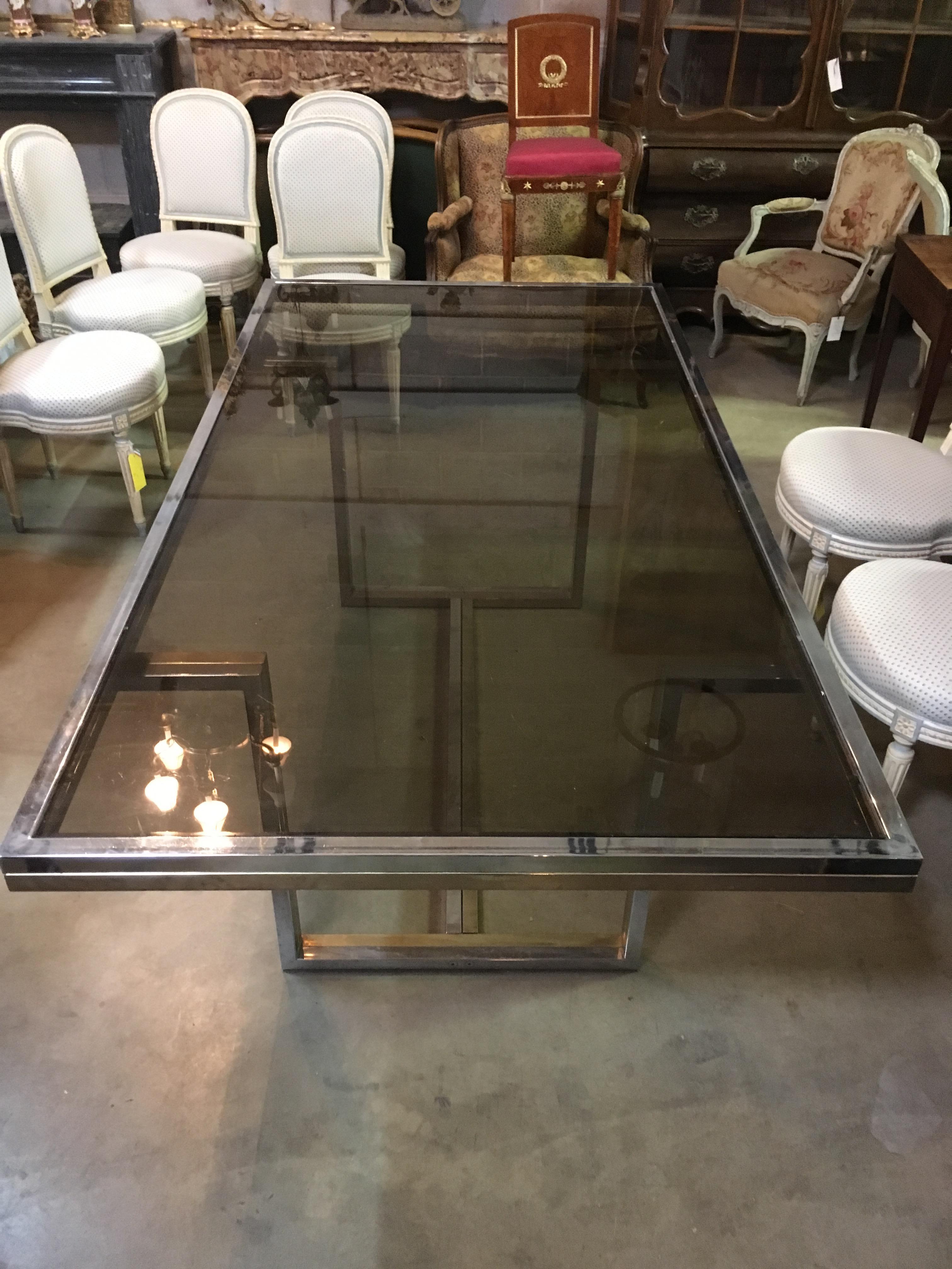 French Mid-20th Century Brass and Chrome Dining Table