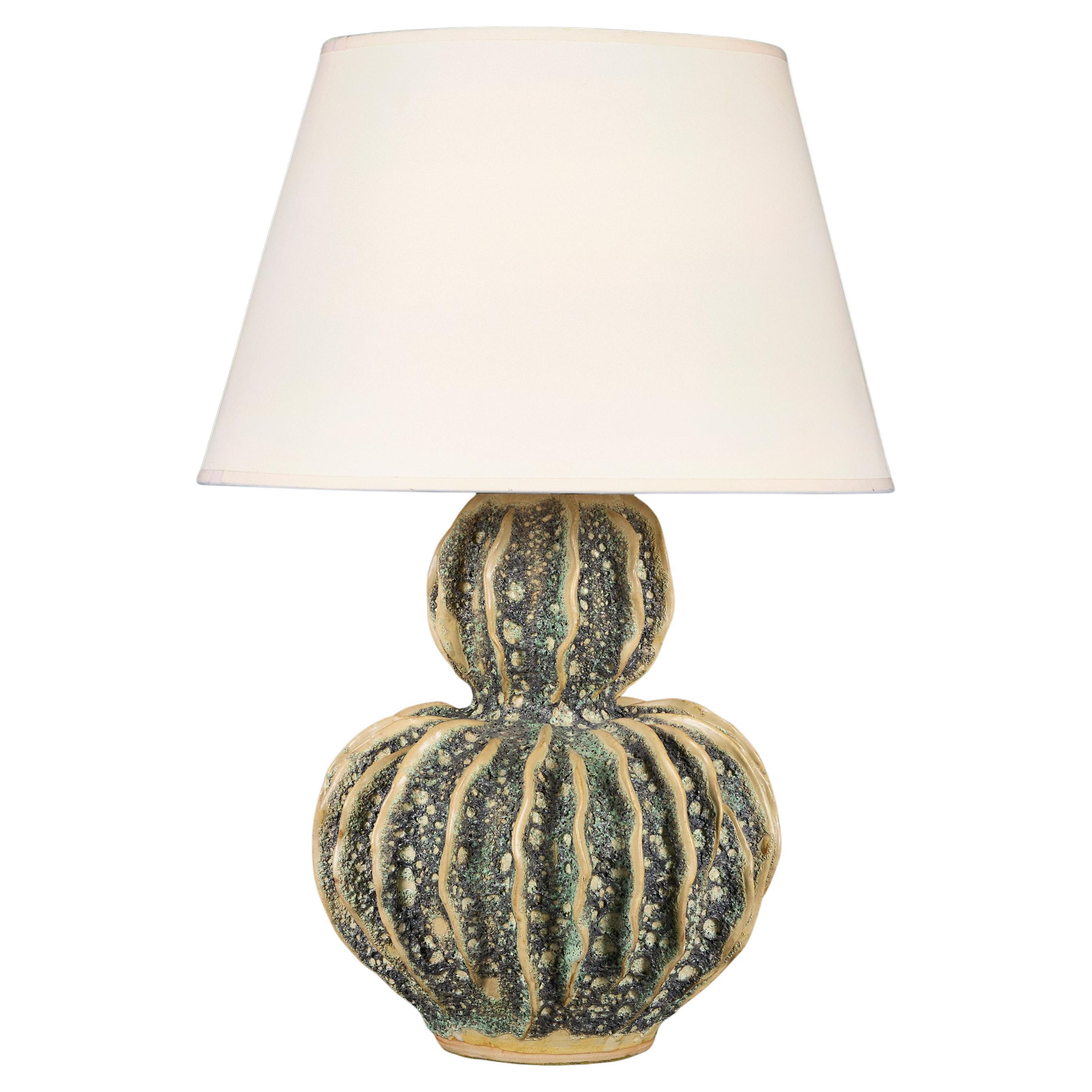 A Mid-20th Century Cactus Gourd Lamp with Volcanic Glaze For Sale