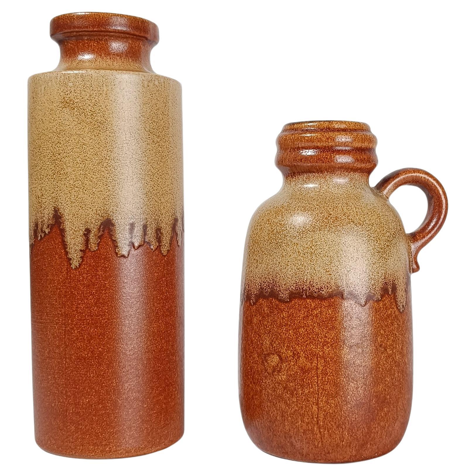 A Mid 20th Century Couple of Vases in Earth Tone Fat Lava Ceramic, West Germany For Sale