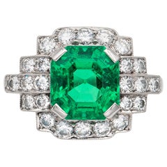 Mid-20th Century Emerald and Diamond Dress Ring