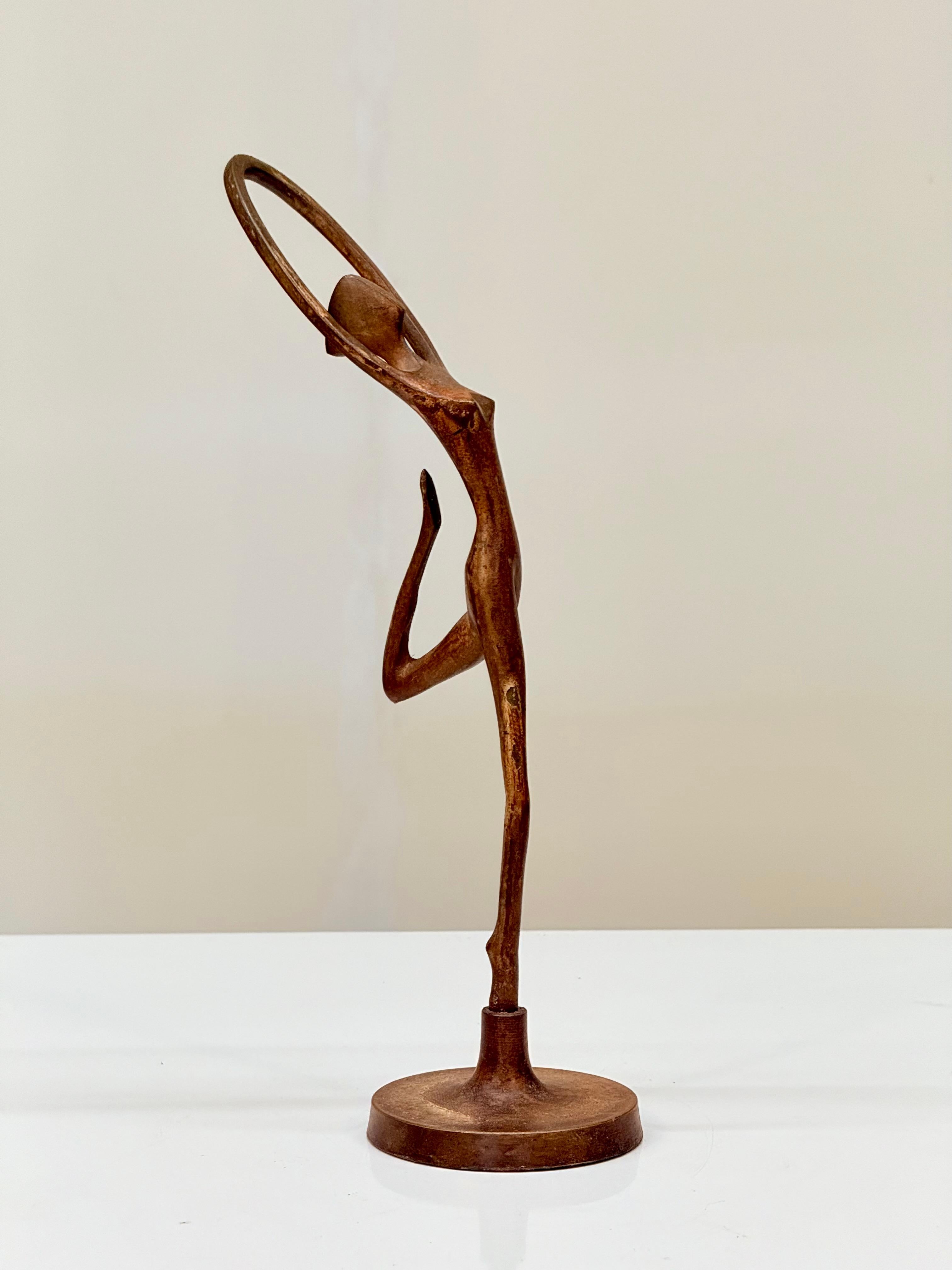 Art Déco Figurina di ballerina in bronzo francese della metà del XX secolo, stile modernista, anni '50-'60 in vendita