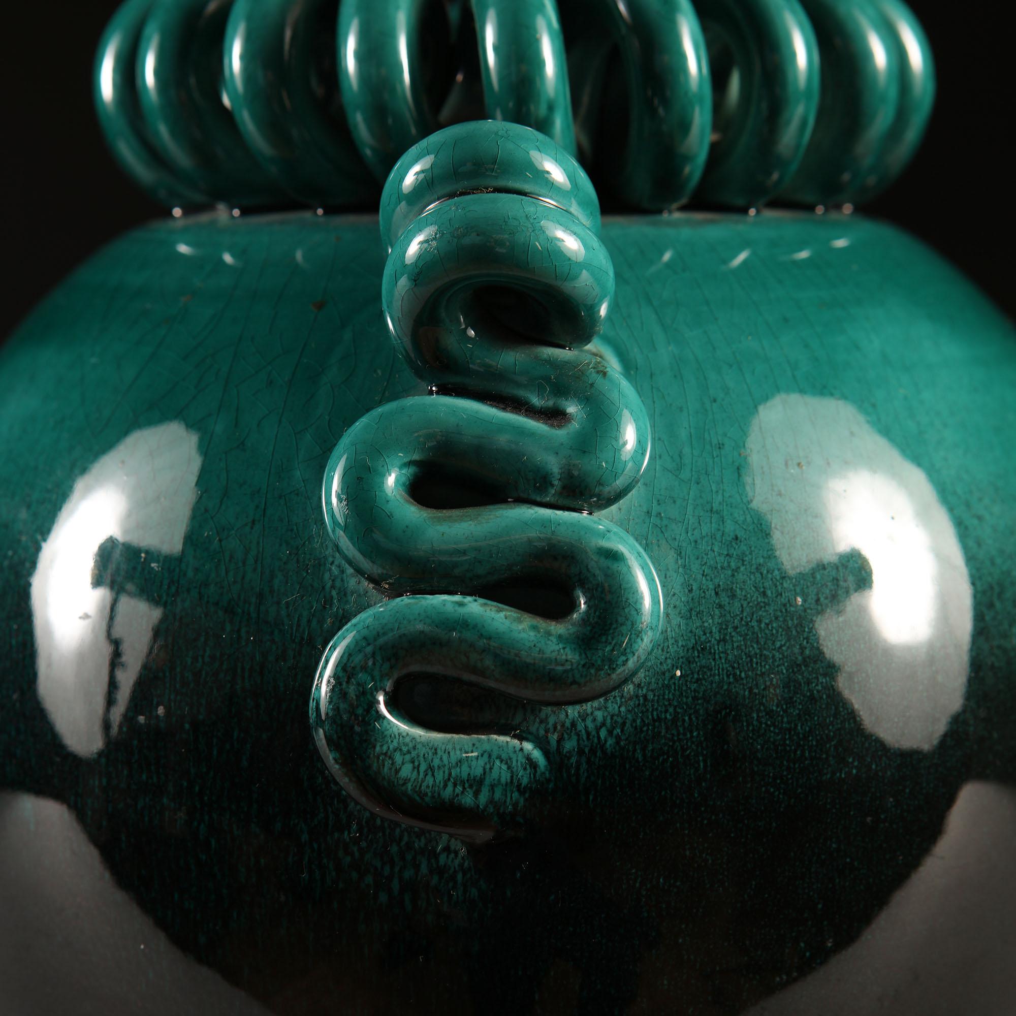 Mid-20th Century Italian Art Pottery Turquoise Green Vase as a Table Lamp In Good Condition In London, GB