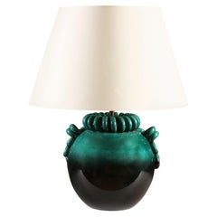Mid-20th Century Italian Art Pottery Turquoise Green Vase as a Table Lamp