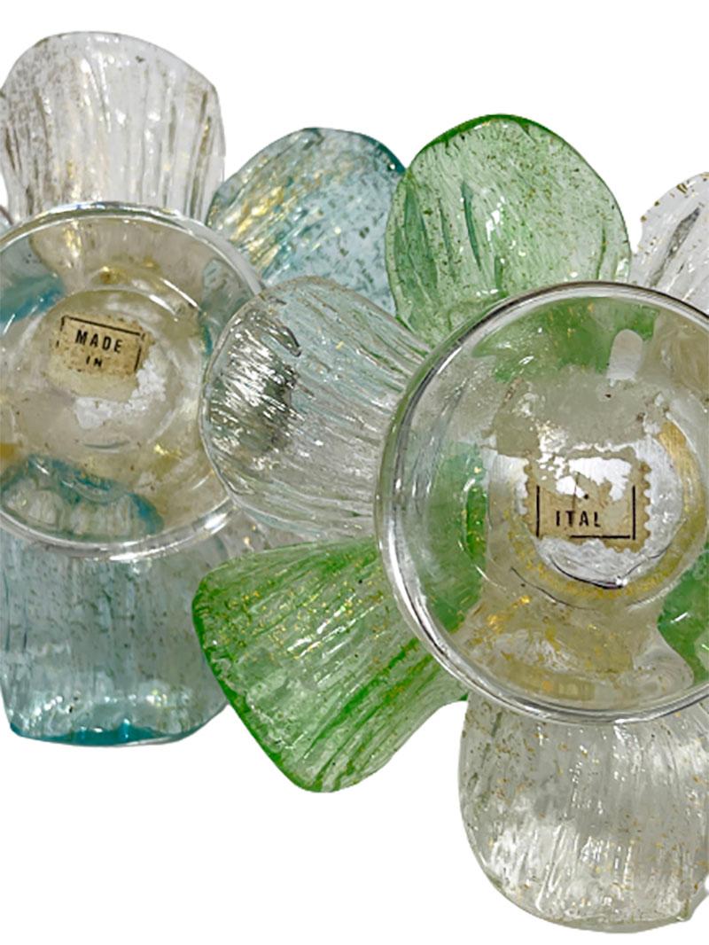 Blown Glass Mid-20th Century Italian Murano Gold Flake Candleholders in Flower Shape For Sale