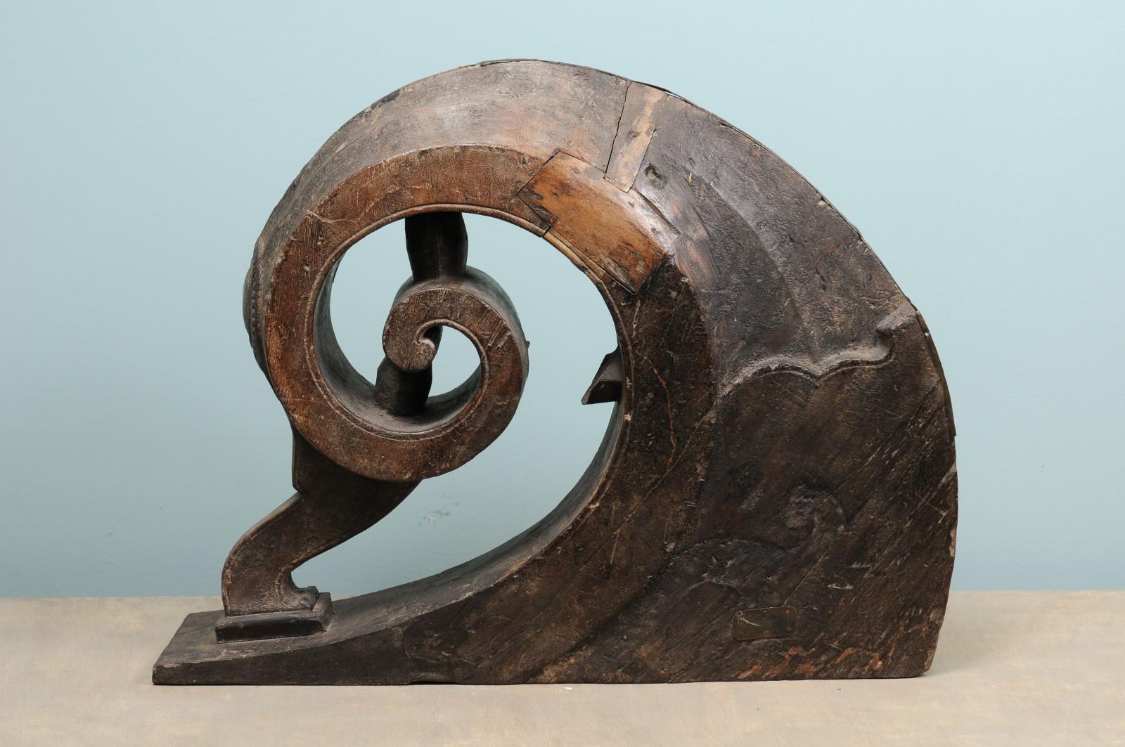 Mid-20th Century Kerala Large Wooden Hand Carved Boat Prow 1