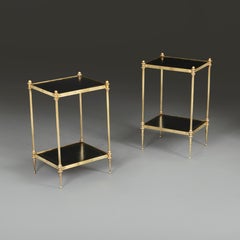 A Mid-20th Century Matched Pair of Black Leather Etageres