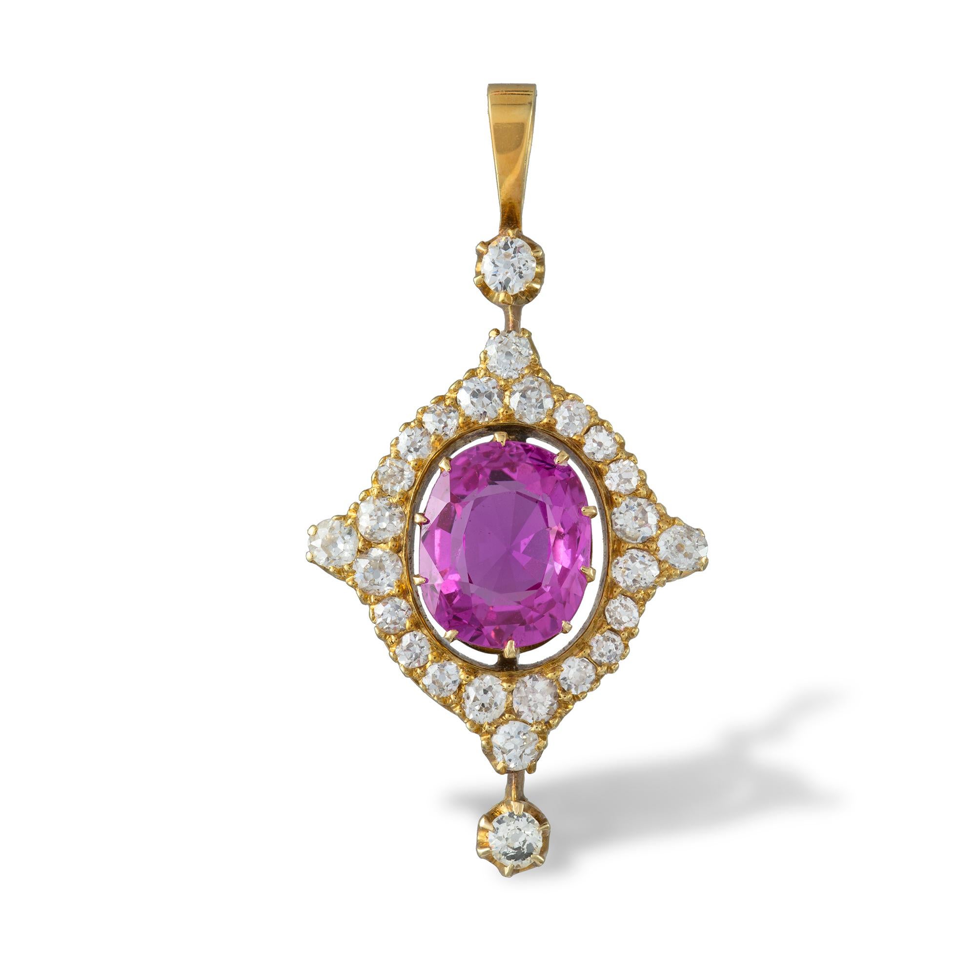 Oval Cut Mid-20th Century Pink Sapphire and Diamond Ring
