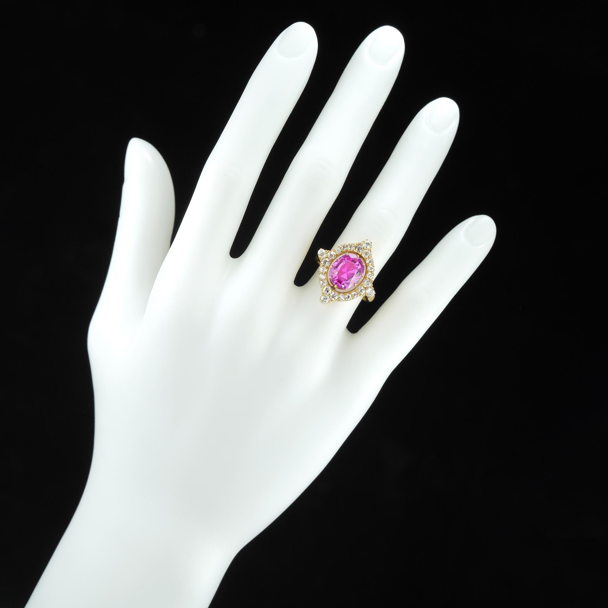 Women's or Men's Mid-20th Century Pink Sapphire and Diamond Ring
