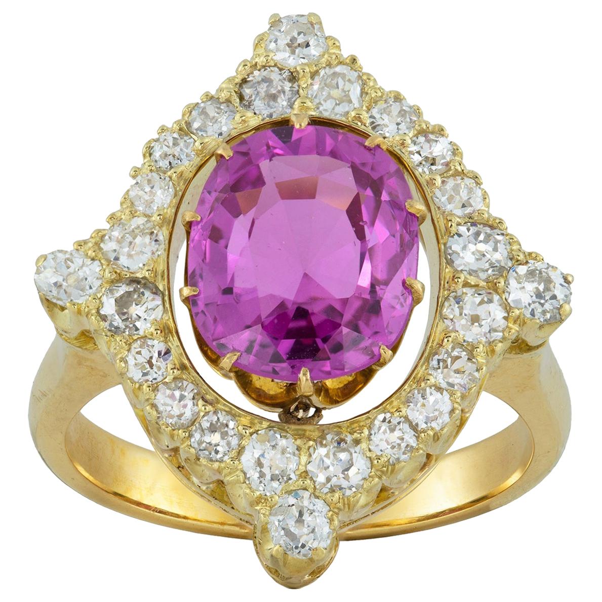 Mid-20th Century Pink Sapphire and Diamond Ring