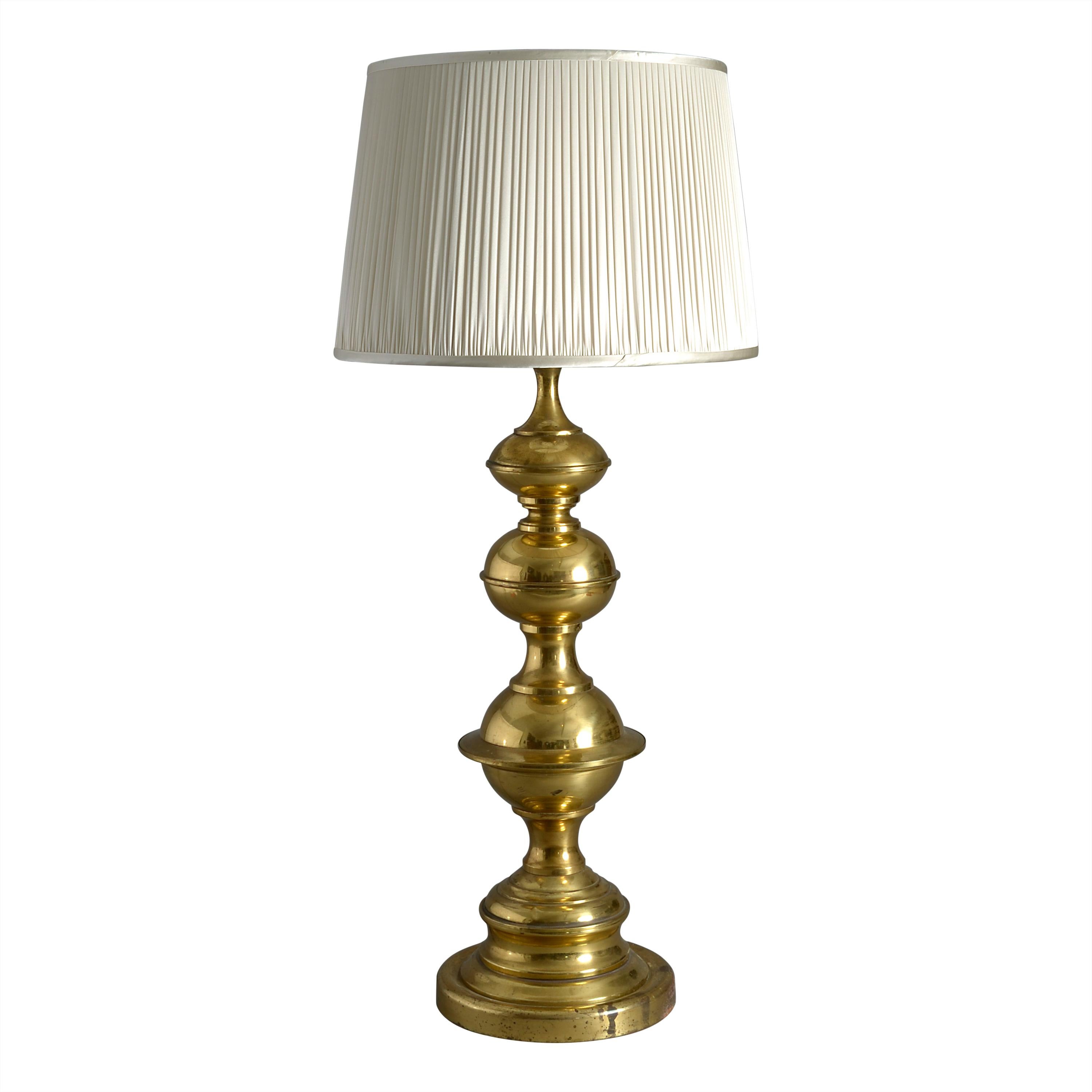 Mid-20th Century Tall Brass Triple Gourd Lamp For Sale