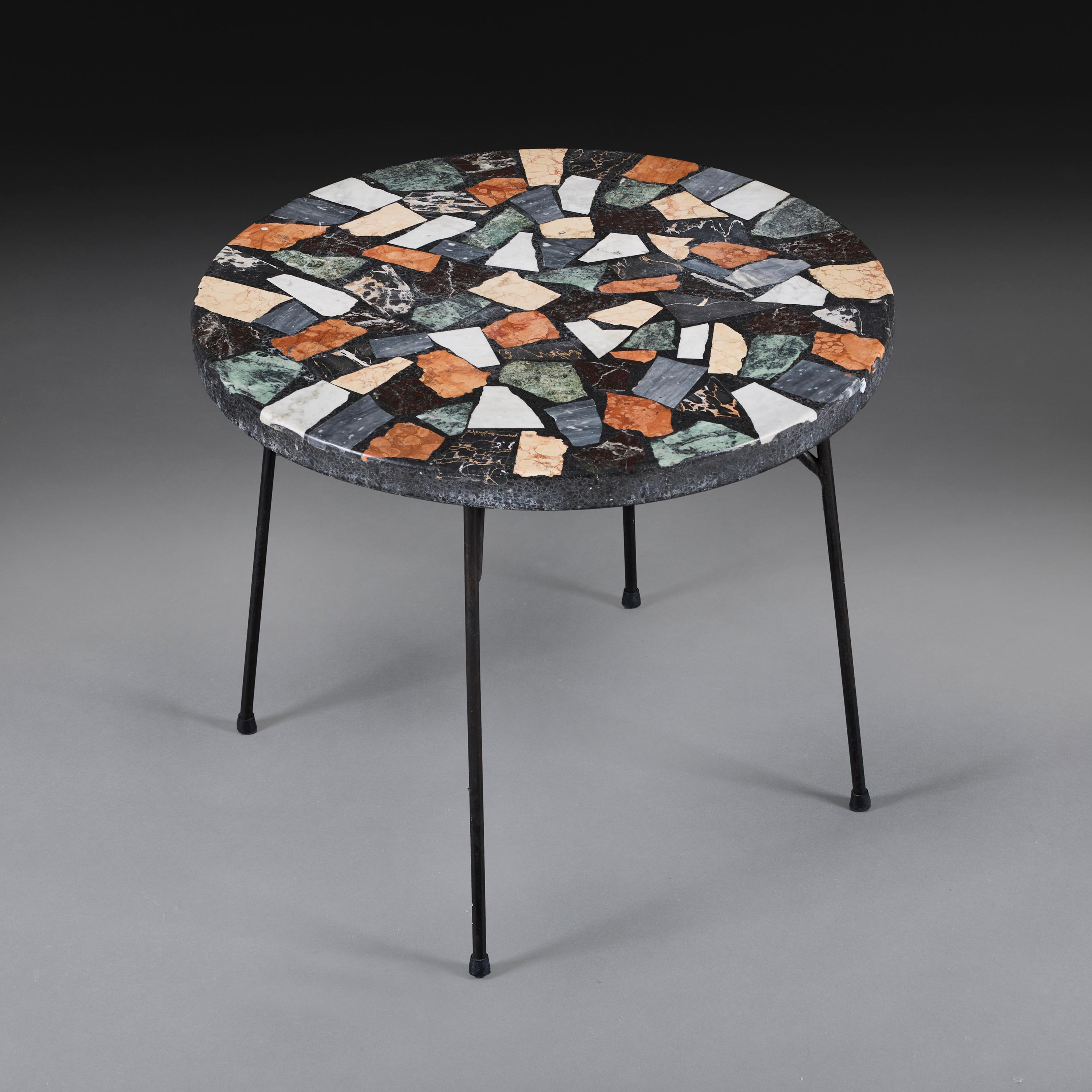 Italian A Mid- 20th Century Terrazzo Marble Round Coffee Table For Sale