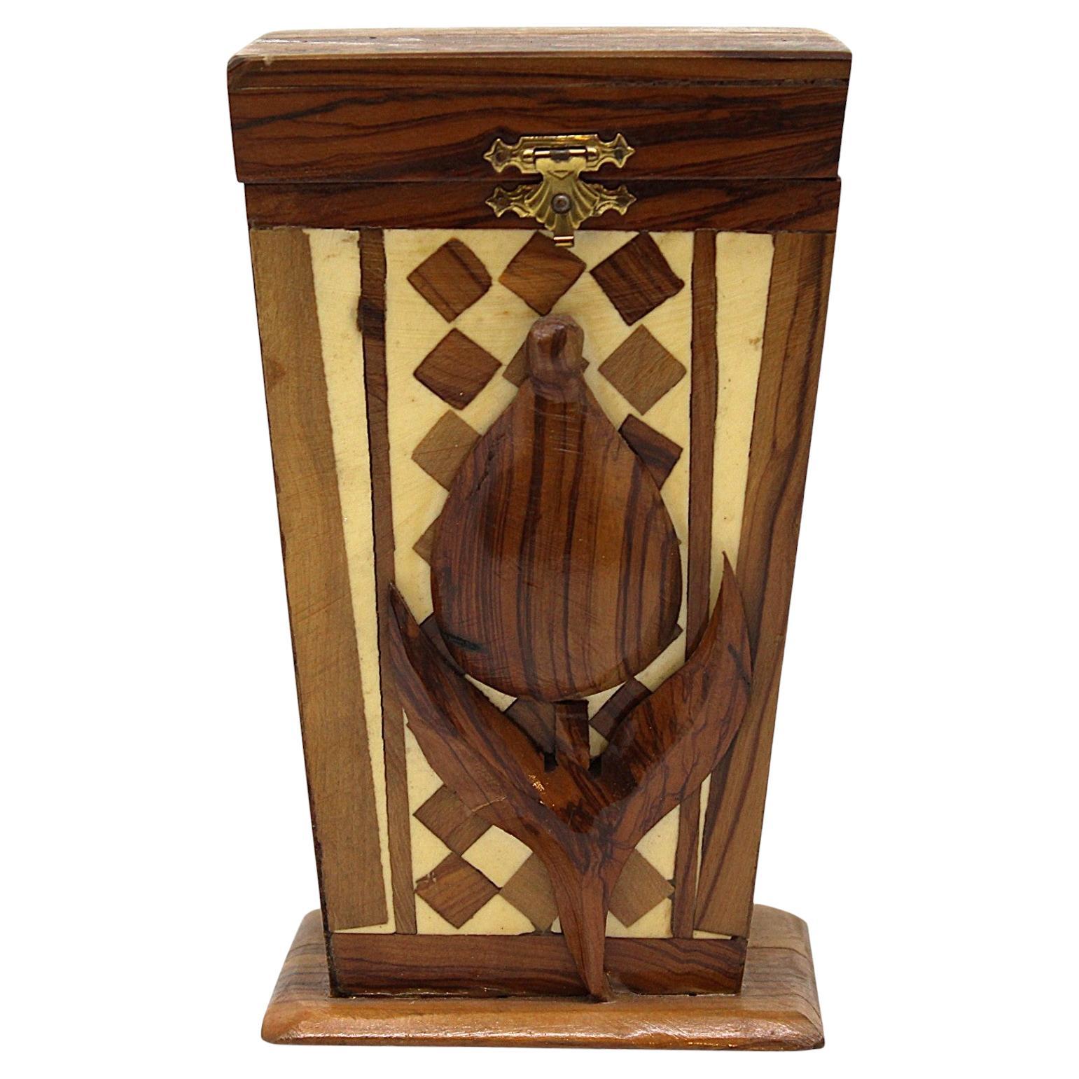 A Mid- 20th Century, Wooden Inlay Etrog Box, Jerusalem Souvenier