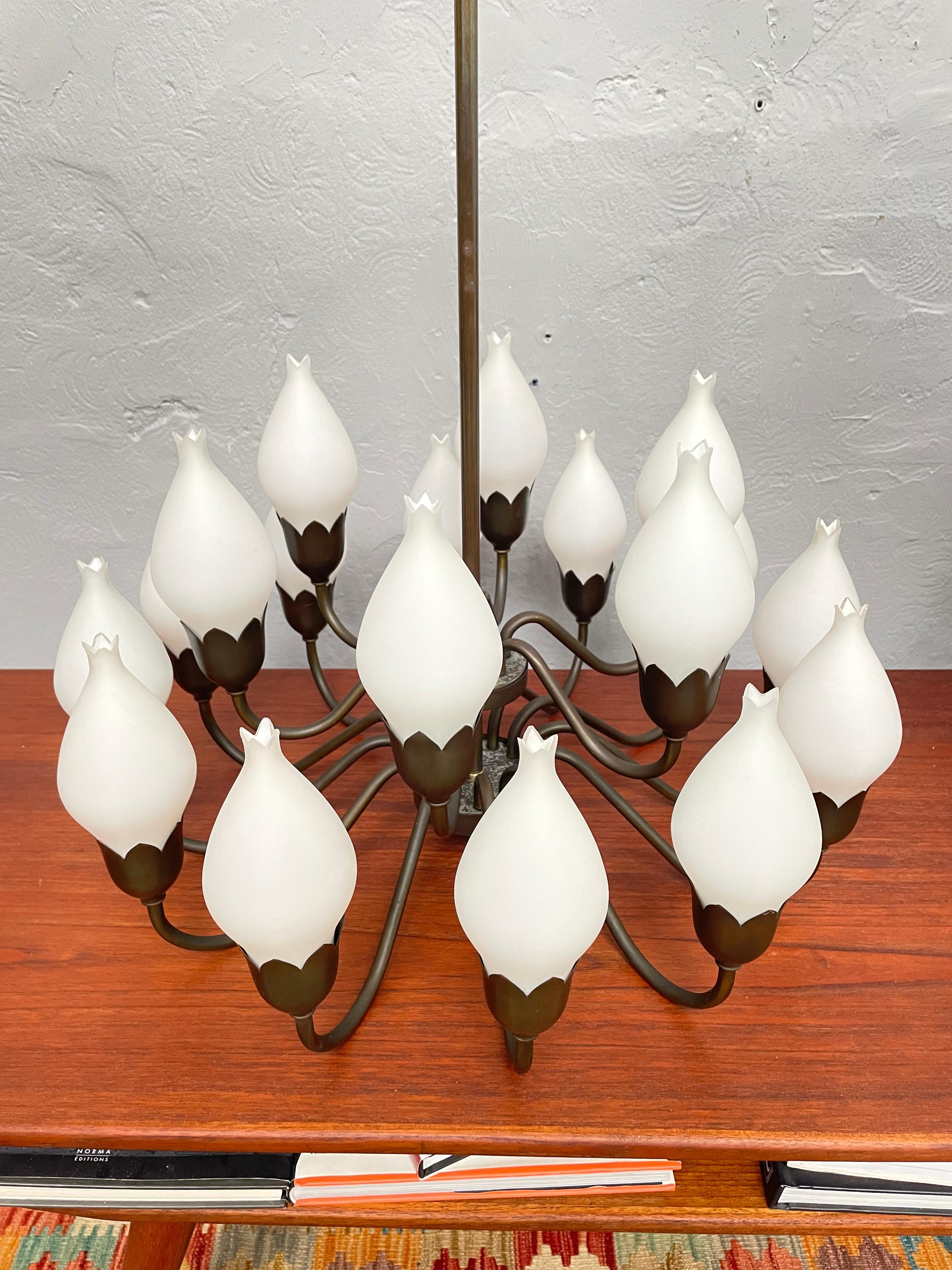 A Mid Century 18 Arm Tulip Pendant Chandelier By Fog and Mørup Of Denmark  For Sale 6