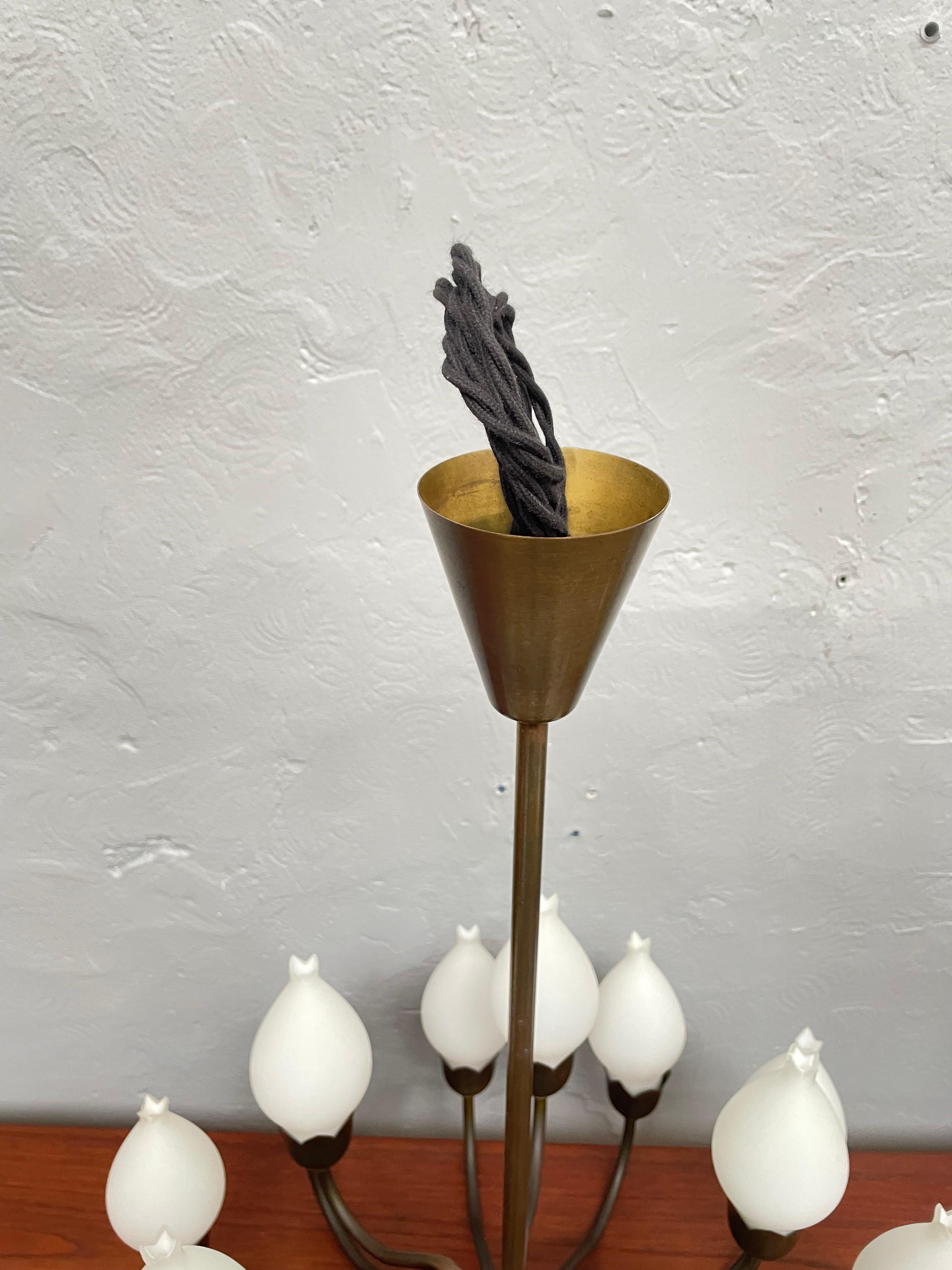 A Mid Century 18 Arm Tulip Pendant Chandelier By Fog and Mørup Of Denmark  For Sale 7