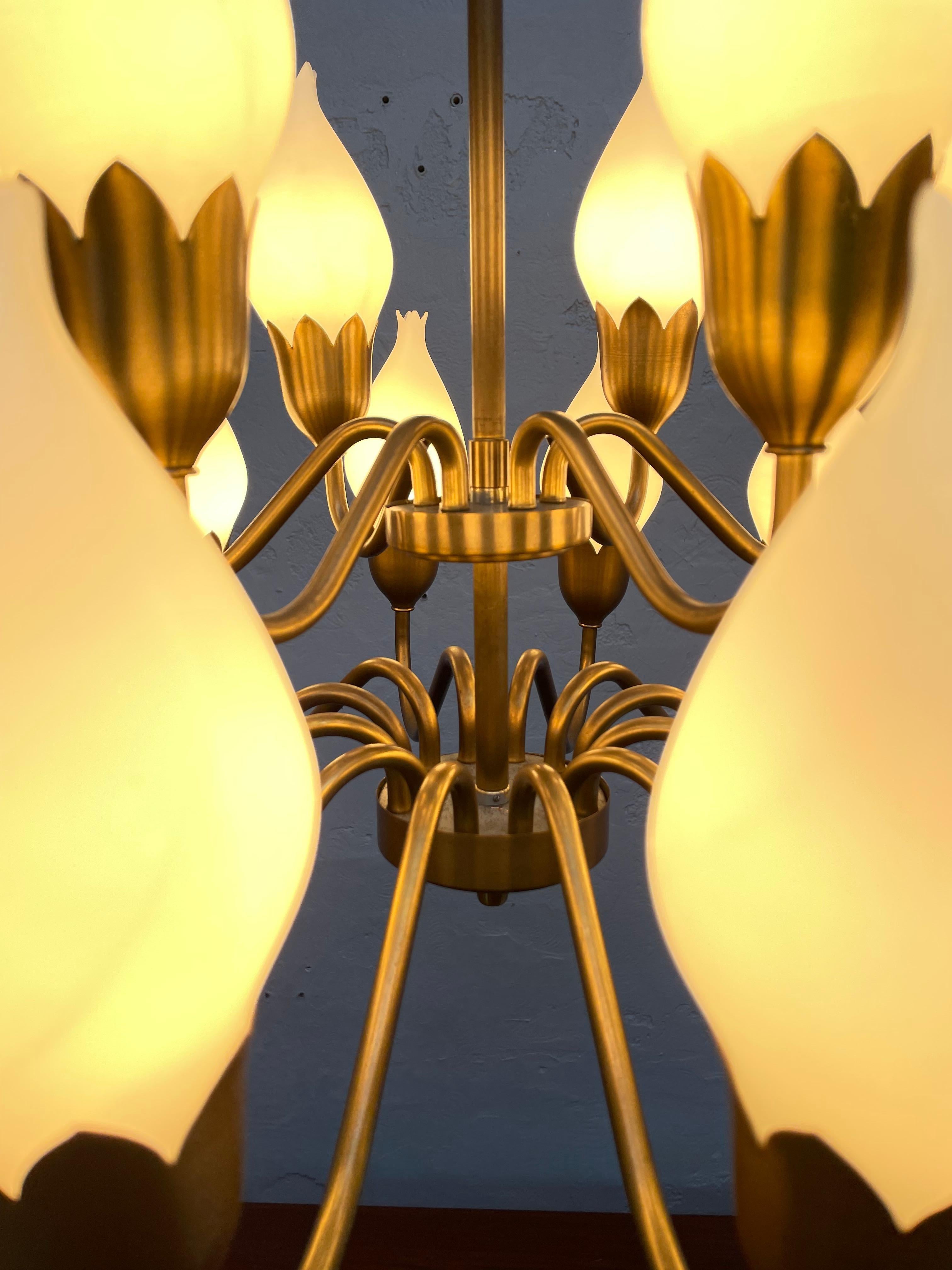 Danish A Mid Century 18 Arm Tulip Pendant Chandelier By Fog and Mørup Of Denmark  For Sale