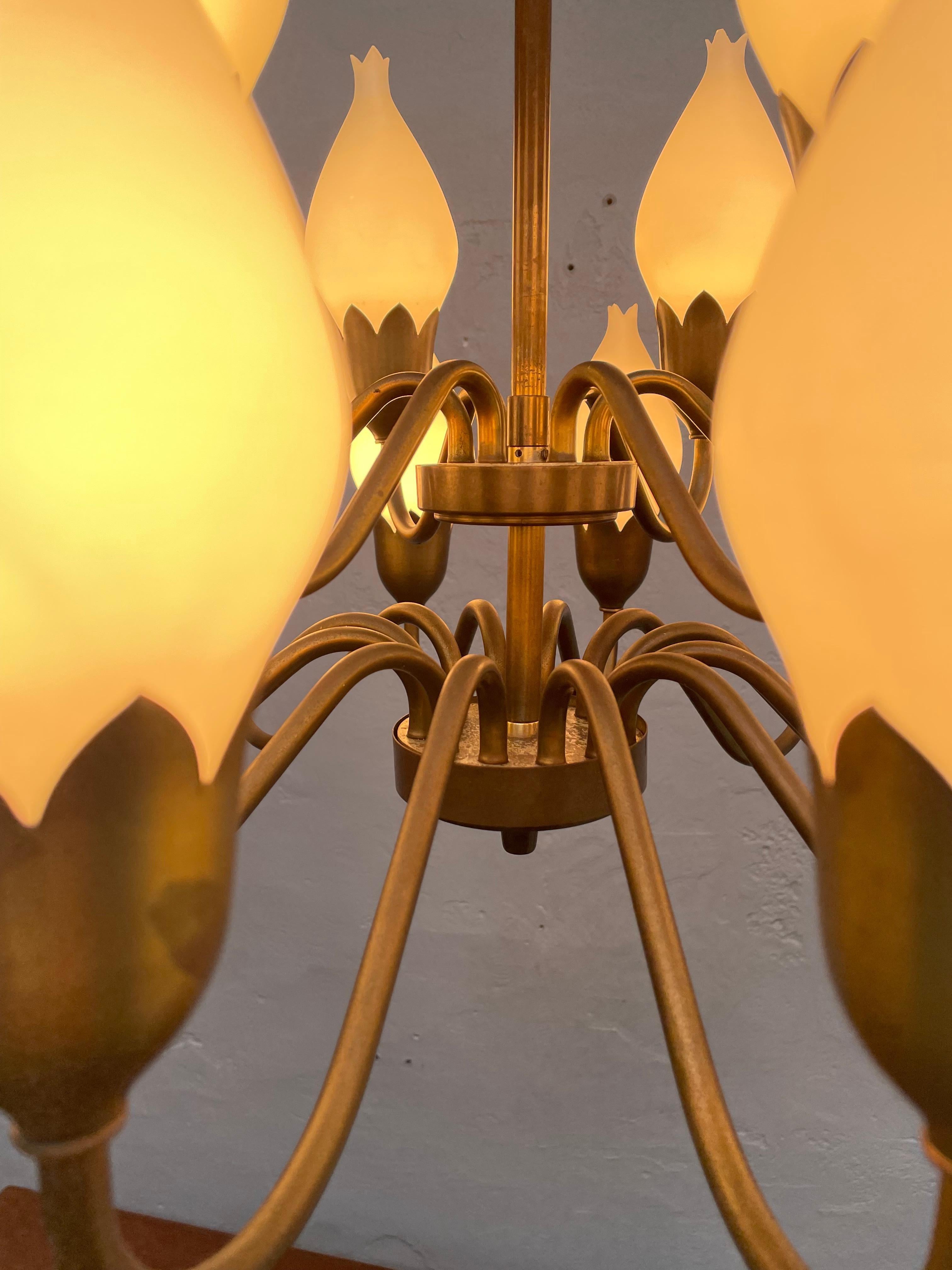 Mid-20th Century A Mid Century 18 Arm Tulip Pendant Chandelier By Fog and Mørup Of Denmark  For Sale