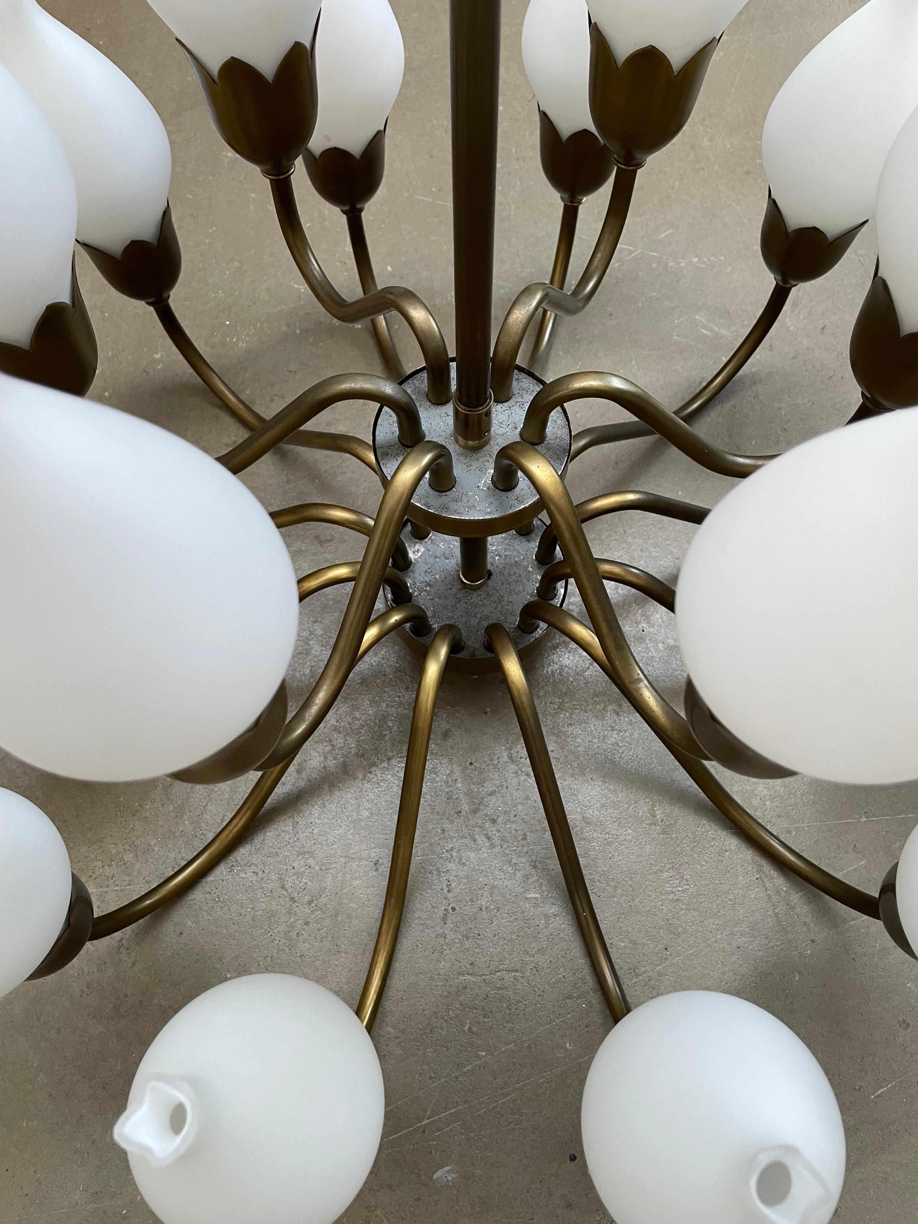 A Mid Century 18 Arm Tulip Pendant Chandelier By Fog and Mørup Of Denmark  For Sale 1