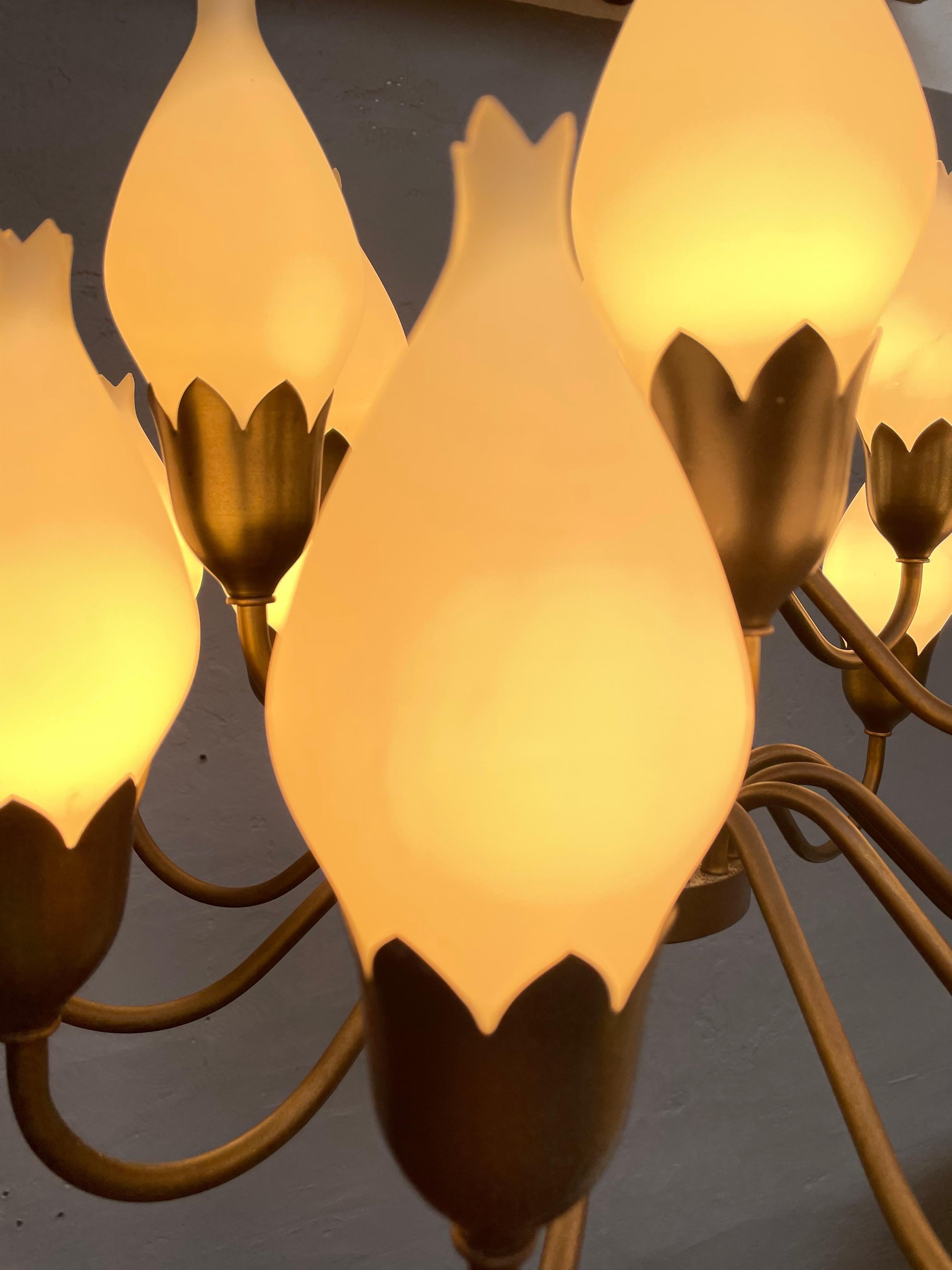 A Mid Century 18 Arm Tulip Pendant Chandelier By Fog and Mørup Of Denmark  For Sale 1