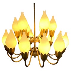 Vintage A Mid Century 18 Arm Tulip Pendant Chandelier By Fog and Mørup Of Denmark 
