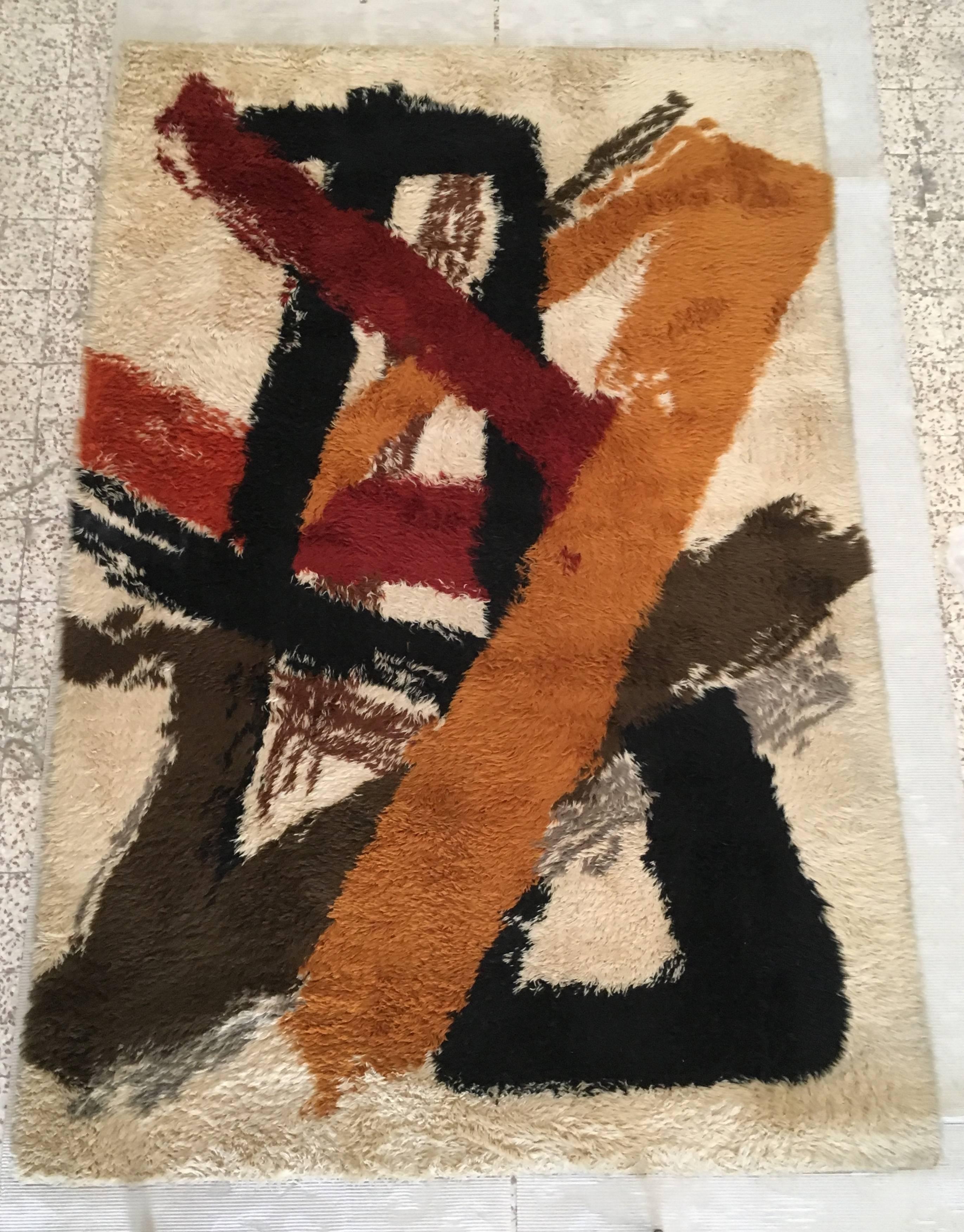 Midcentury Abstract Iconic Carpet Manner of Artist Franz Kline For Sale 3